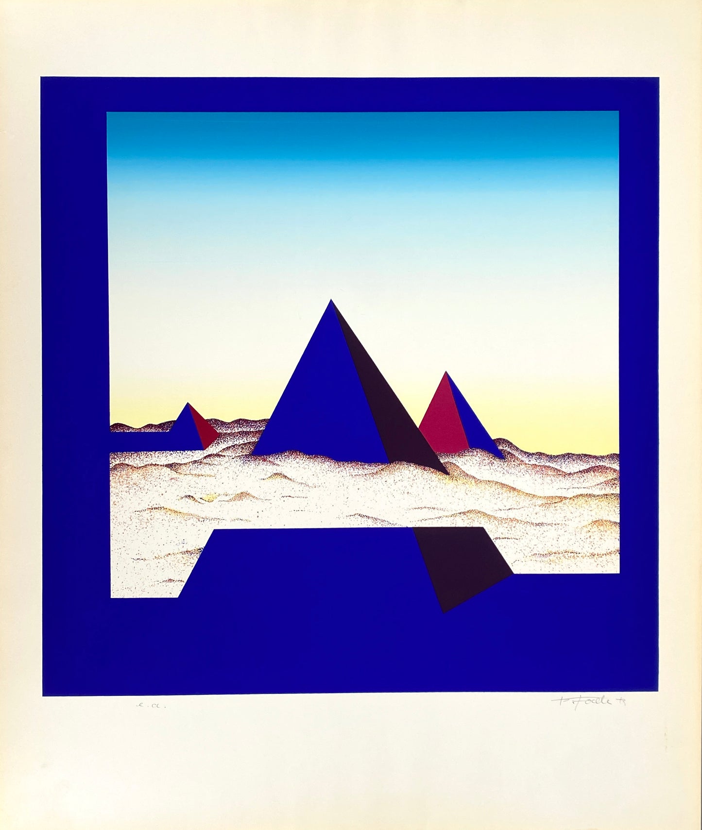 Siebdruck mit drei Pyramiden von Peter Foeller (geb. 1945), Künstlerexemplar, 1973
