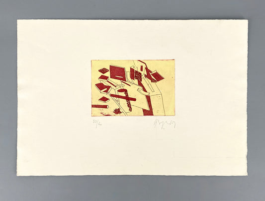 Postmoderne Radierung mit architektonischen Motiven, unbekannter Künstler 1980er