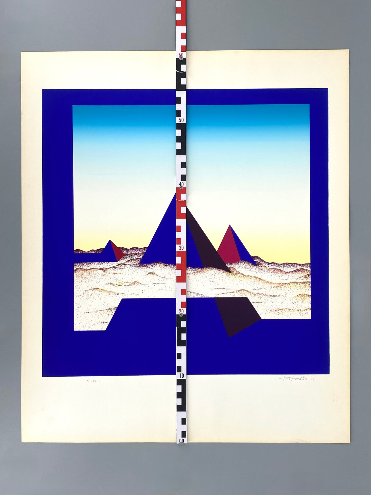 Siebdruck mit drei Pyramiden von Peter Foeller (geb. 1945), Künstlerexemplar, 1973
