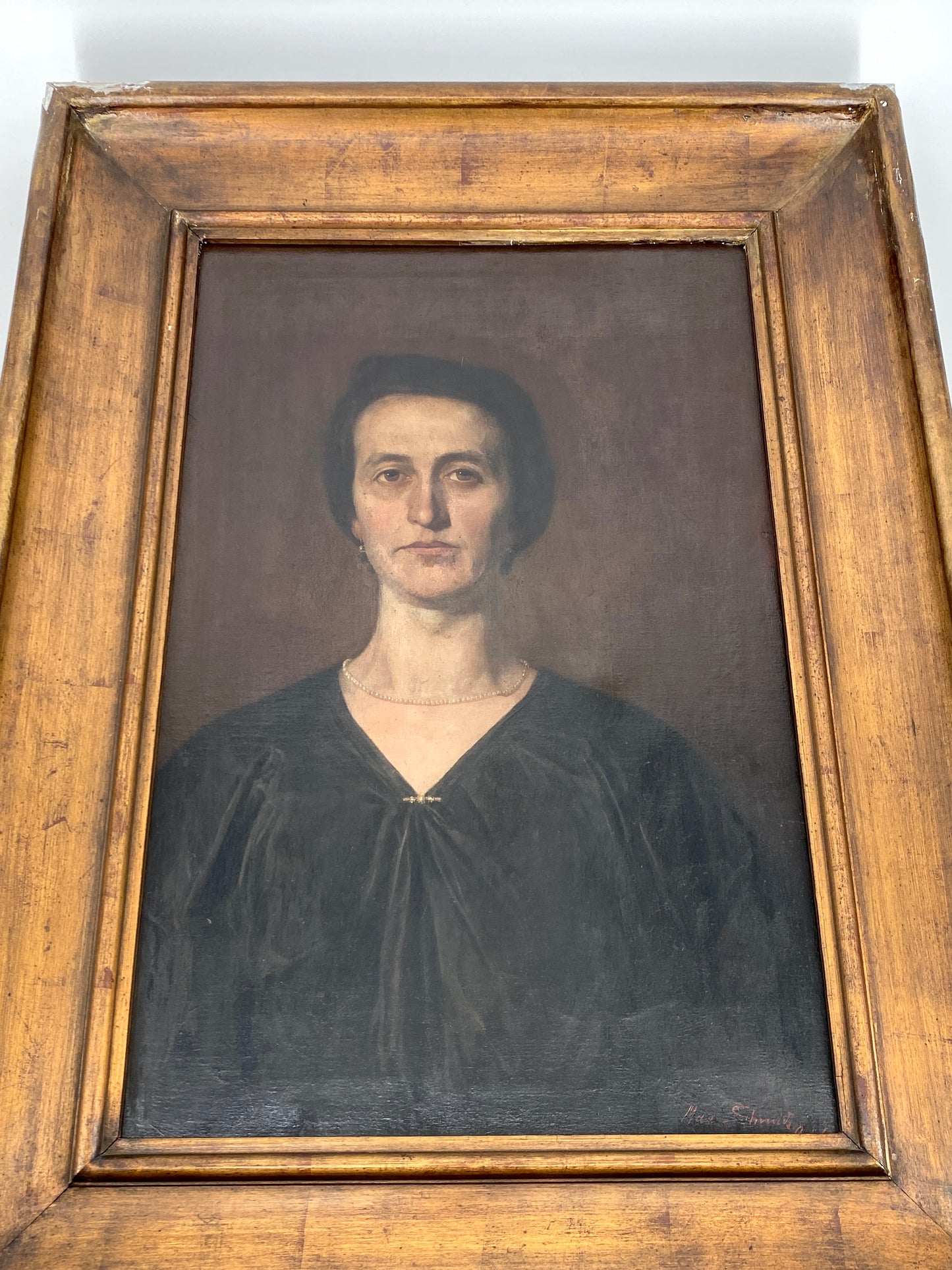Damenporträt-Ölgemälde von Max Schmidt in originalem Holzrahmen, 1. Hälfte des 20. Jahrhunderts