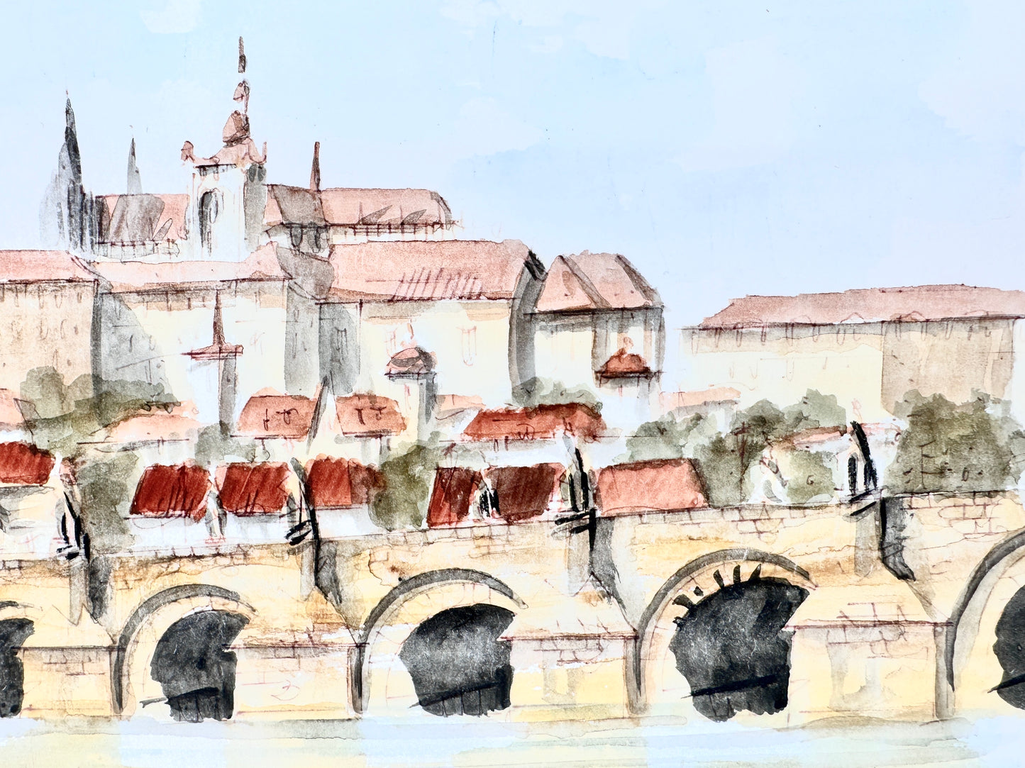 2x Aquarell Prager Burg und Moldau.