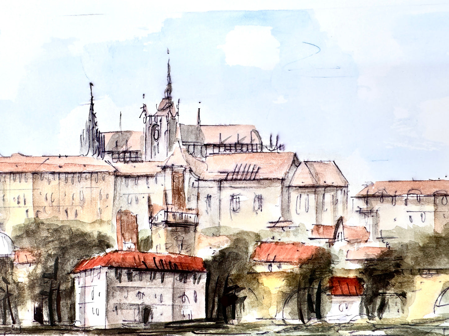 2x Aquarell Prager Burg und Moldau.