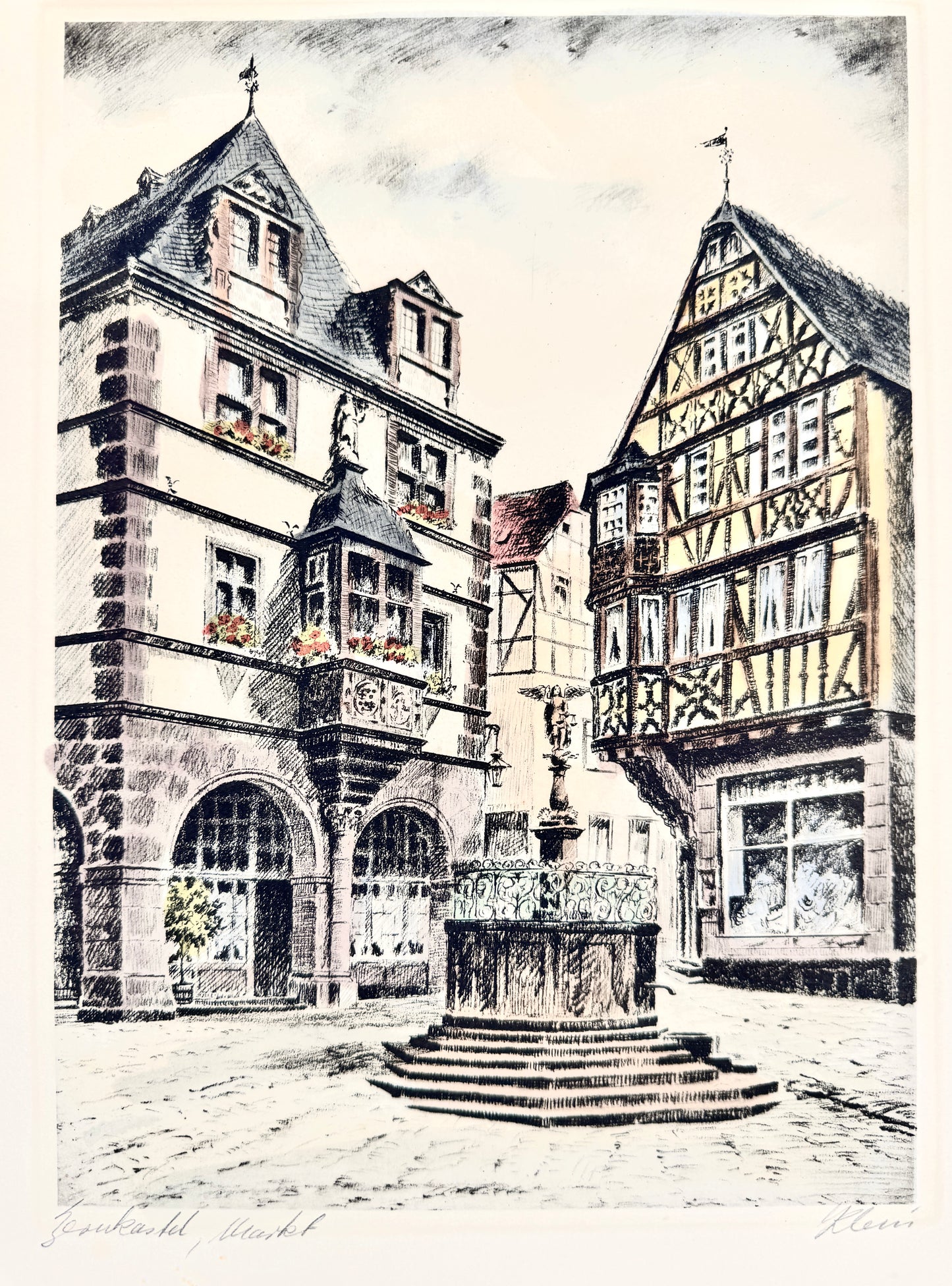 Bernkastel-Kues, Markt. Radierung