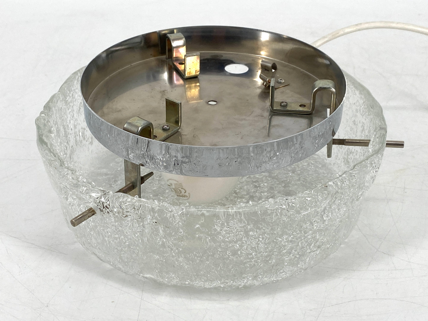 Deckenlampe / Plafoniere von Kaiser Leuchten oder Hillebrand Leuchten, Eisglas, 60er