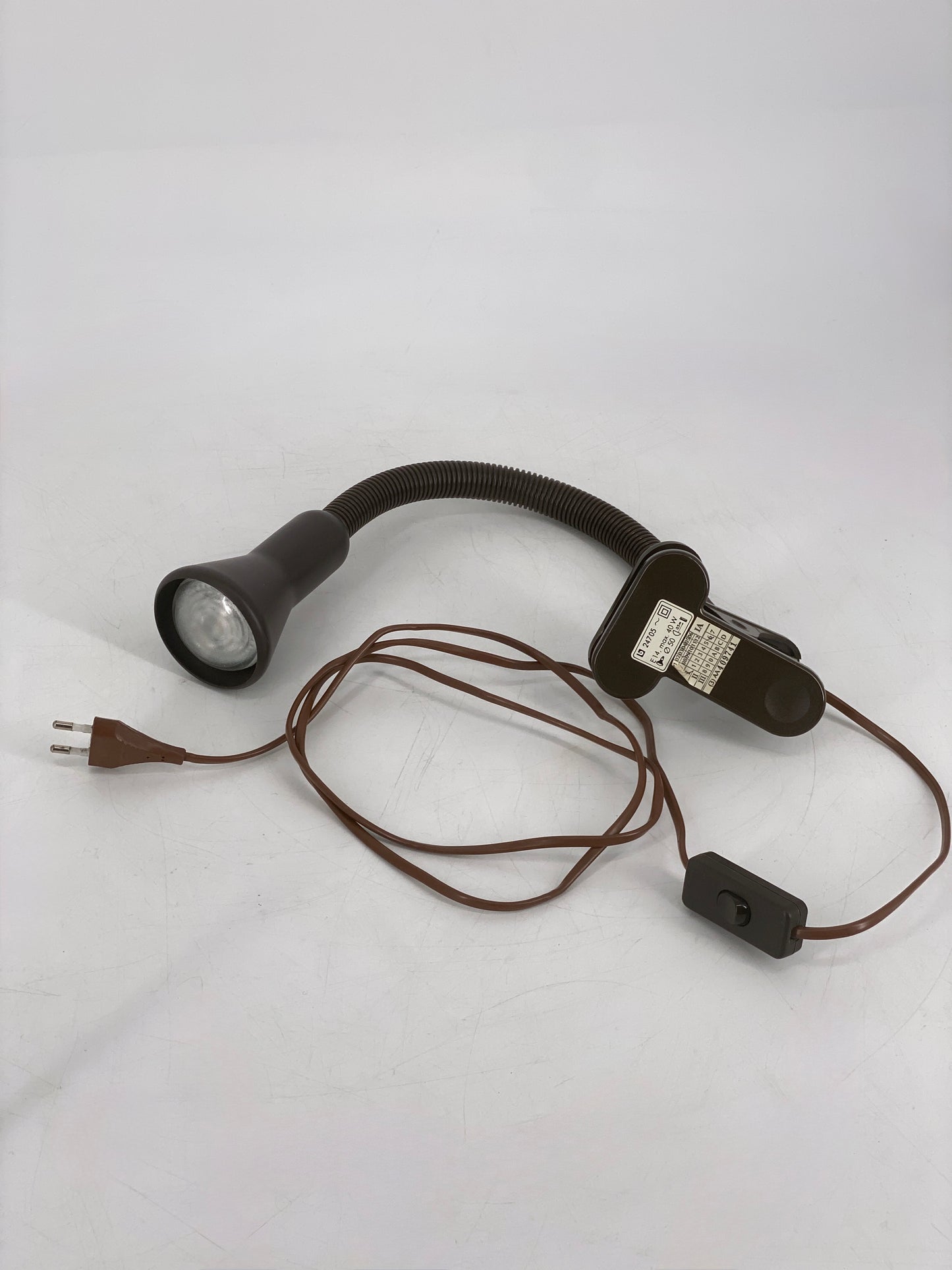 Braune Industrial Spot Klemmlampe von Brilliant Leuchten mit Schwanenhals