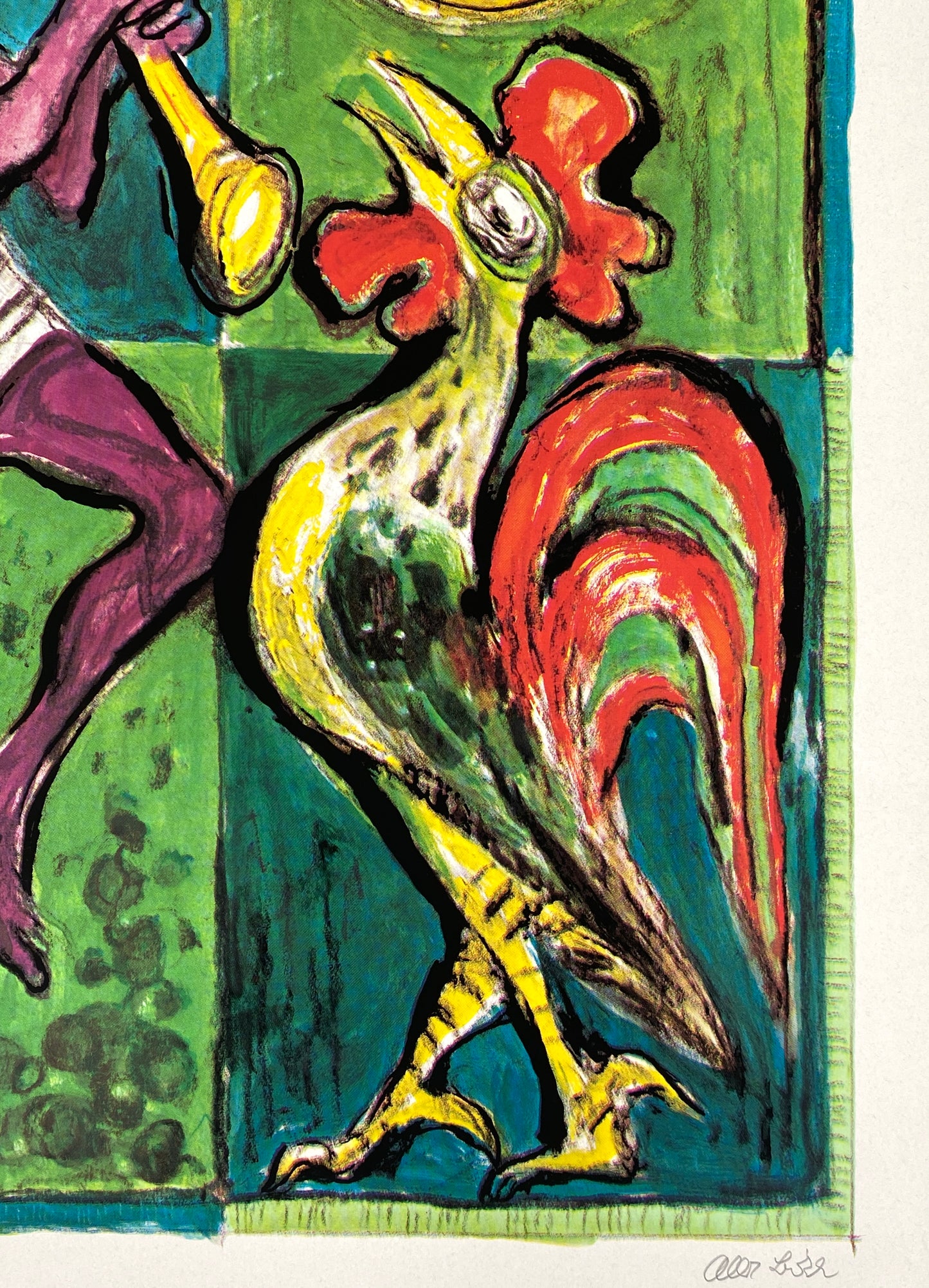 Sieb- und Offsetdruck „Faun mit Hahn“ von Albert Birkle (1900–1986) mit Zertifikat, handsigniert und nummeriert