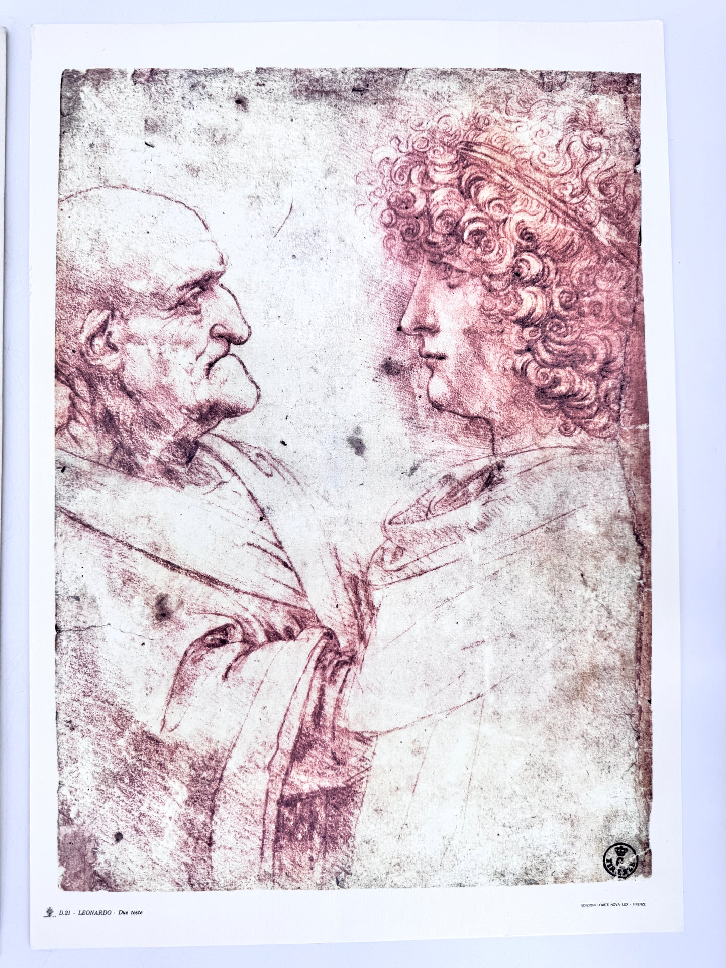 3x Grafik Leonardo Da Vinci, Teste Grotesche, Duo Teste. Editiono D'Arte Nova Lux