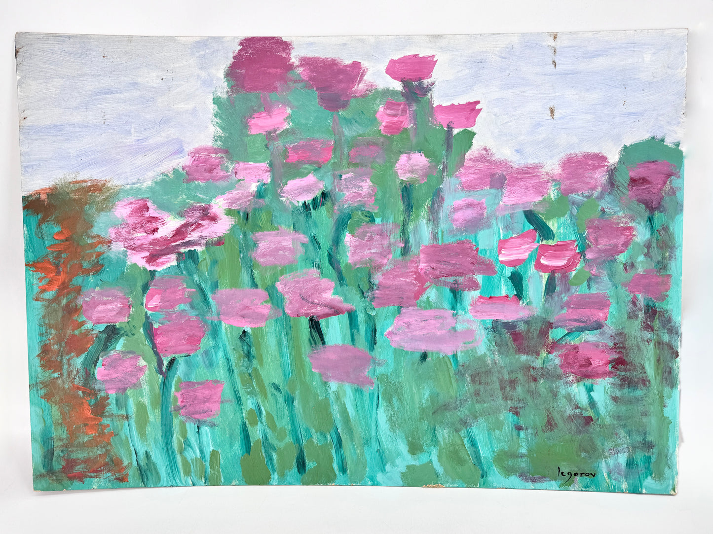 Blumenwiese mit Flieder-Himmel. Gemälde, Kgorov