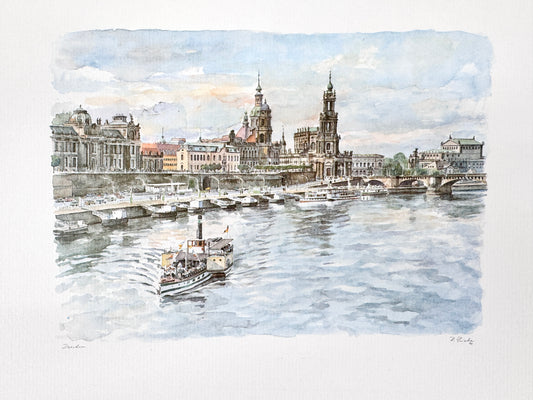 Stadtansicht Dresden, Offset/Aquarell