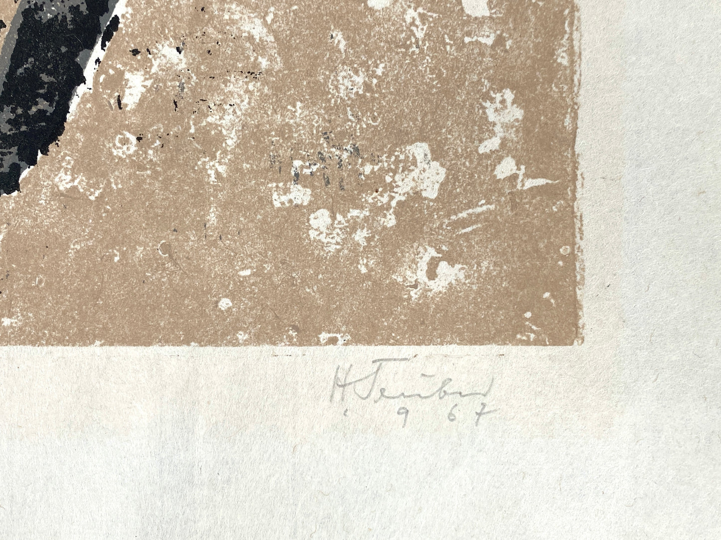 Dreifarbiger Linolschnitt "Elefanten" von Hermann Teuber, nummeriert und handsigniert, 1967
