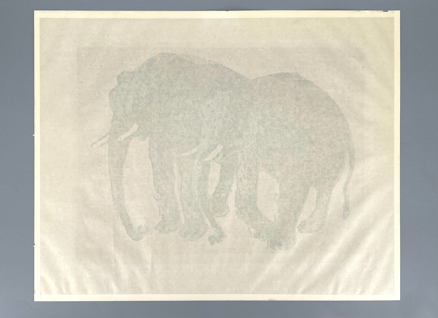 Dreifarbiger Linolschnitt "Elefanten" von Hermann Teuber, nummeriert und handsigniert, 1967