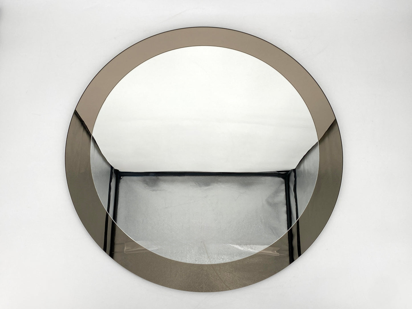 Runder Space Age Design Wandspiegel mit Rauchglas von Schöninger Kristallglas, Deutschland 1970er