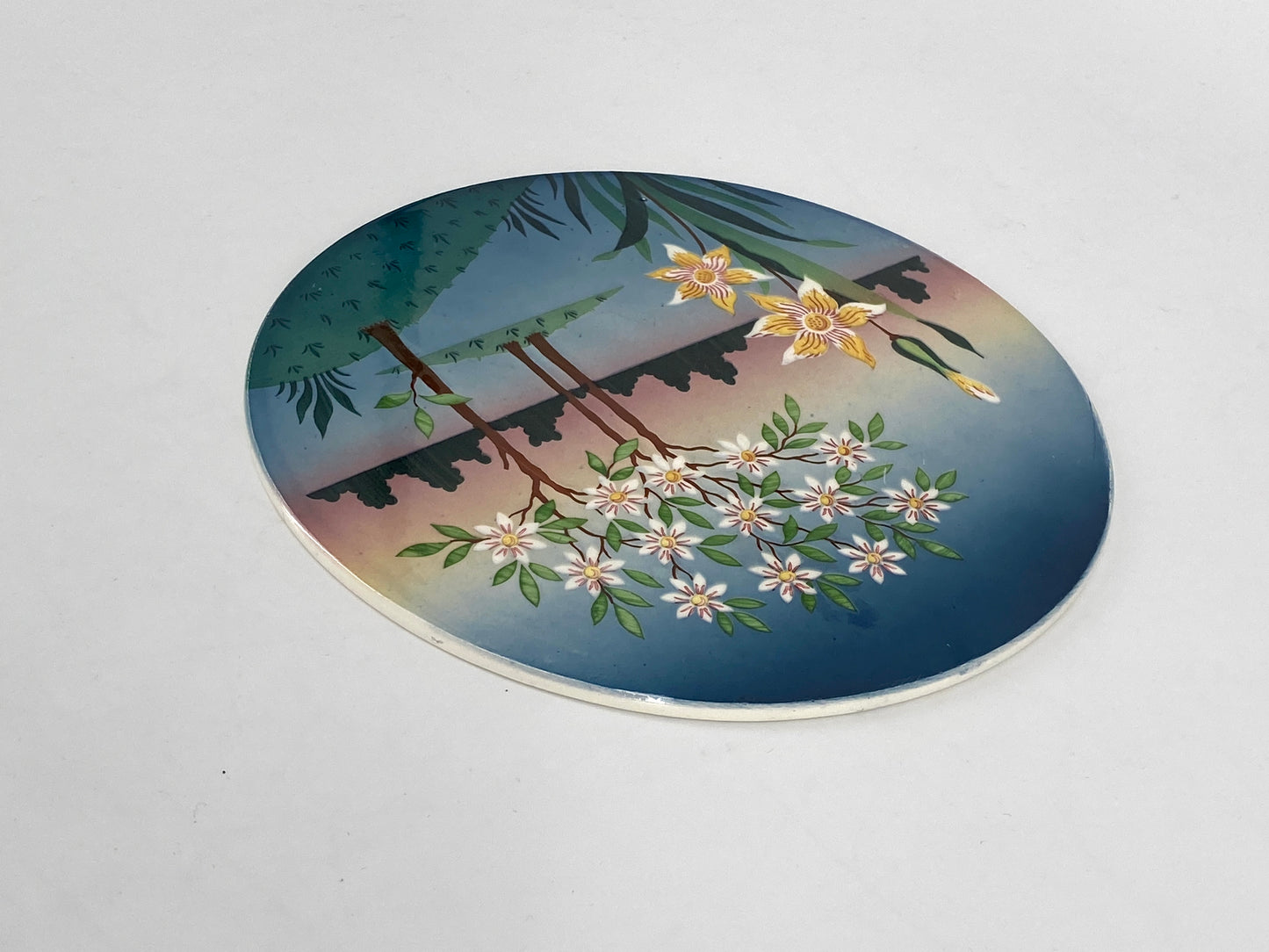 Porzellan Platte/Teller mit handbemalter Landschaft, Jugendstil