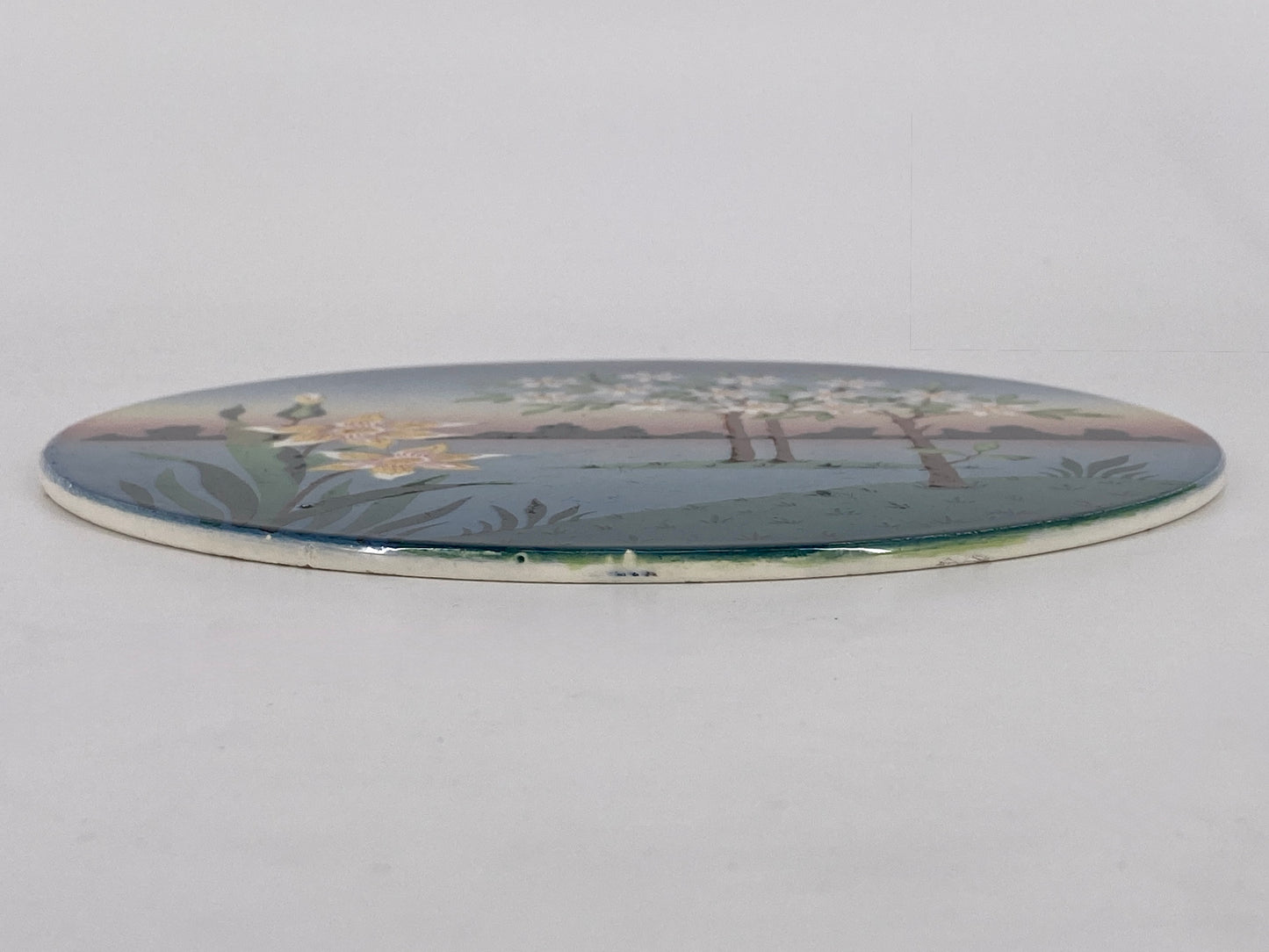 Porzellan Platte/Teller mit handbemalter Landschaft, Jugendstil