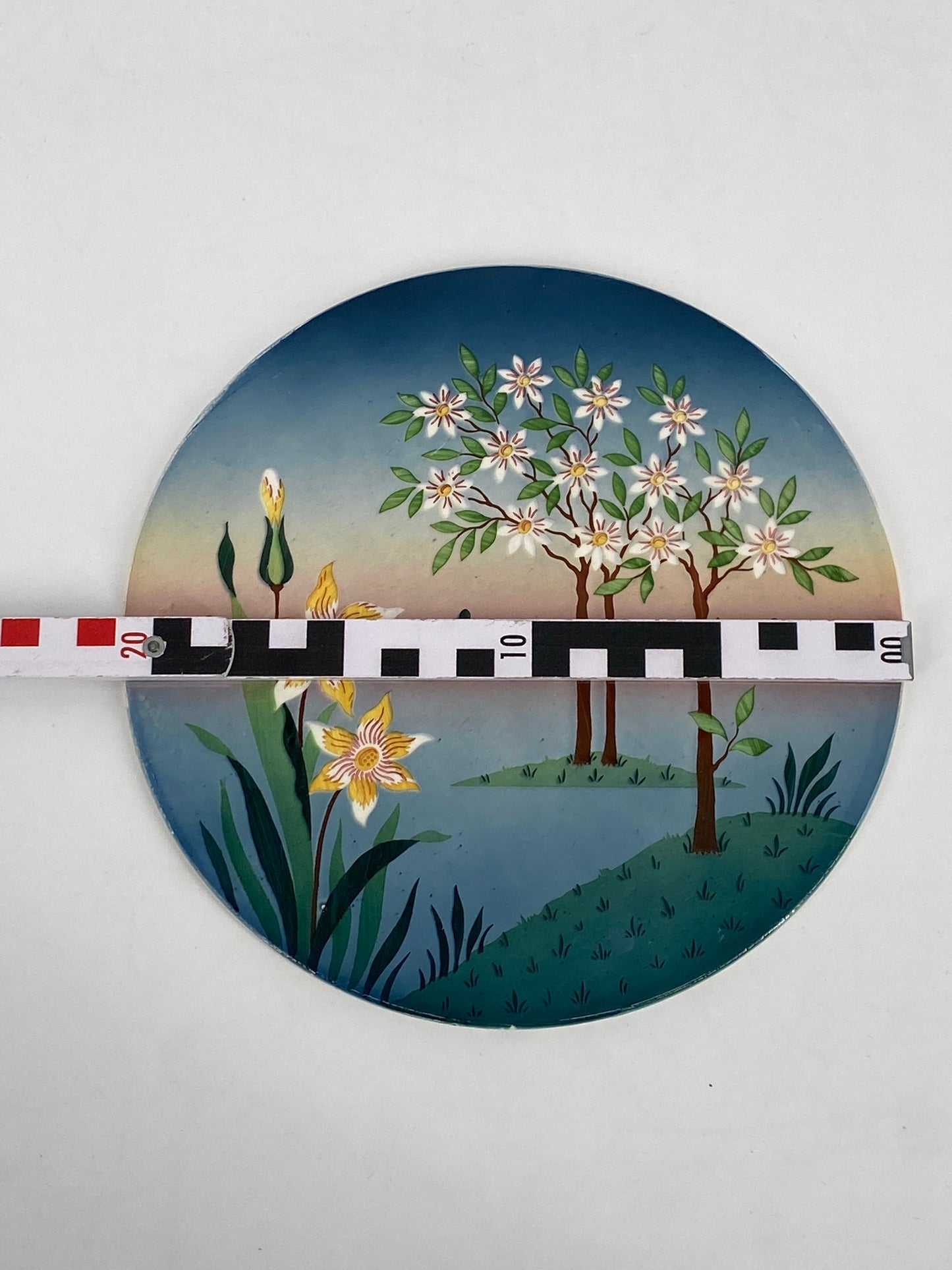 Porzellan Platte/Teller mit handbemalter Landschaft, Jugendstil