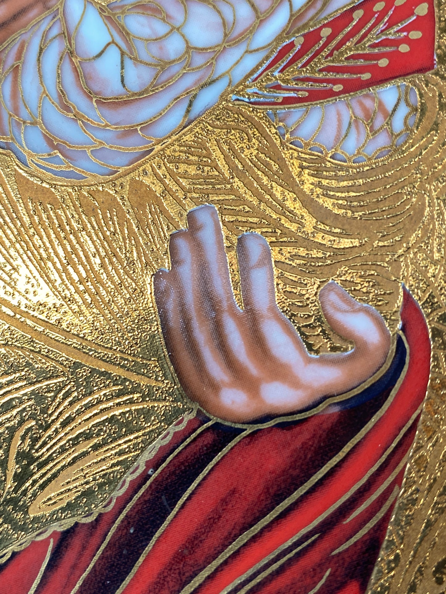 Porzellanbild / Ikone "Gottesmutter Hodegetria", Faksimile in Porzellan mit 24 karätigem Gold, gerahmt