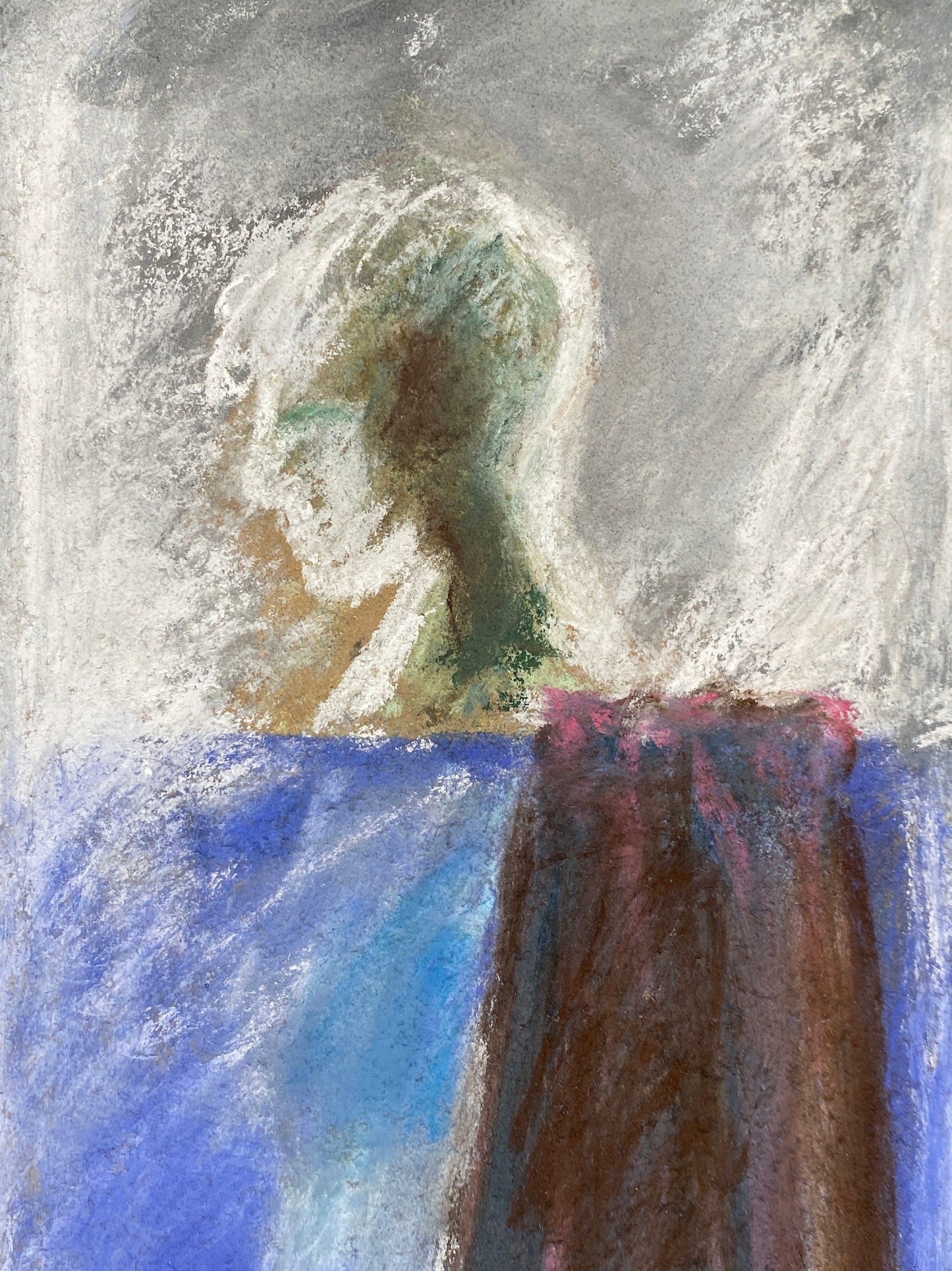 Expressives Pastellgemälde "Szene an den Kabinen im Gegenlicht" mit der Signatur "Ralf", 1985