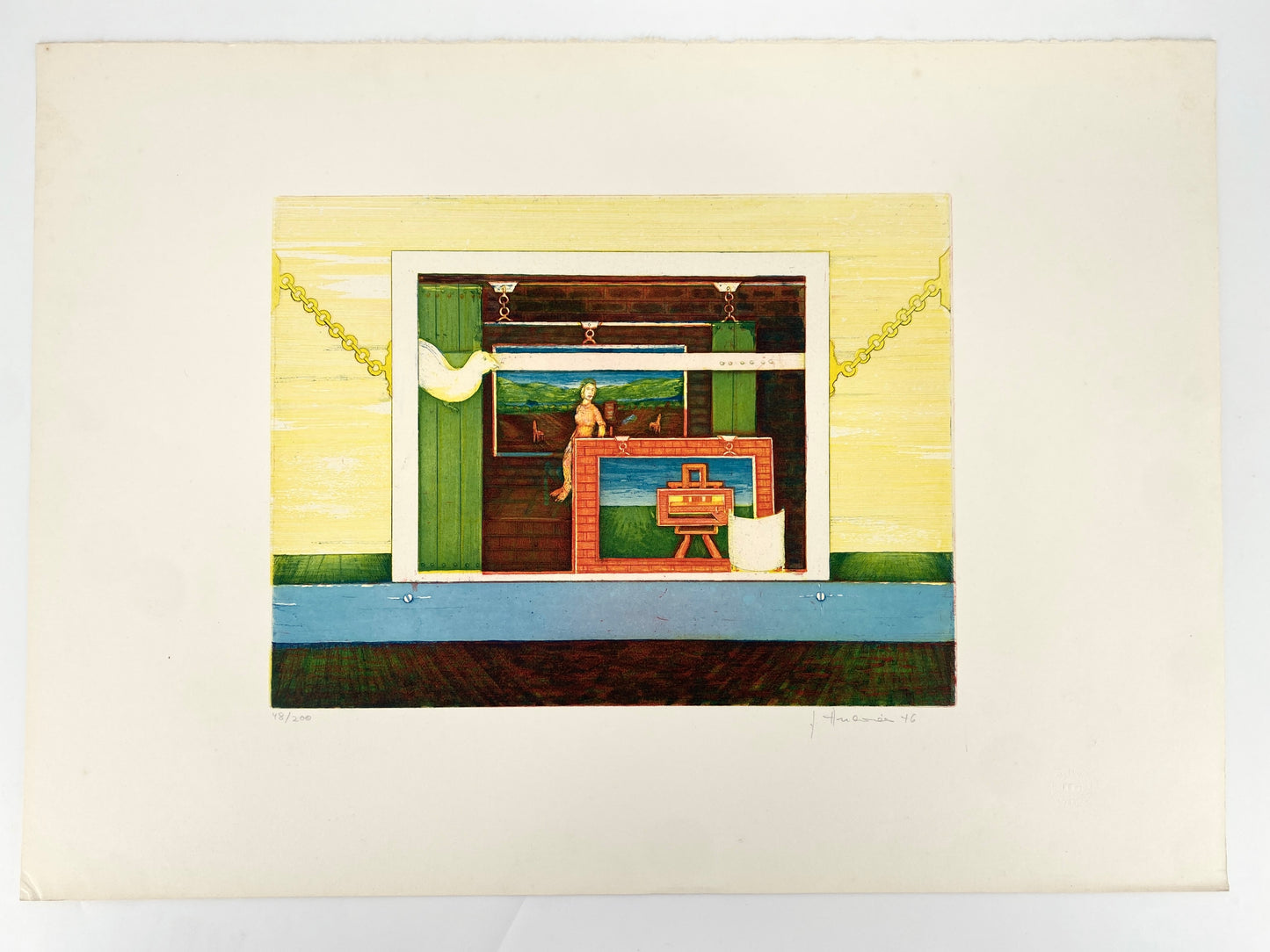 Surrealismus Motiv von Gerhard Andrées, Druckgrafik Original-Farbradierung