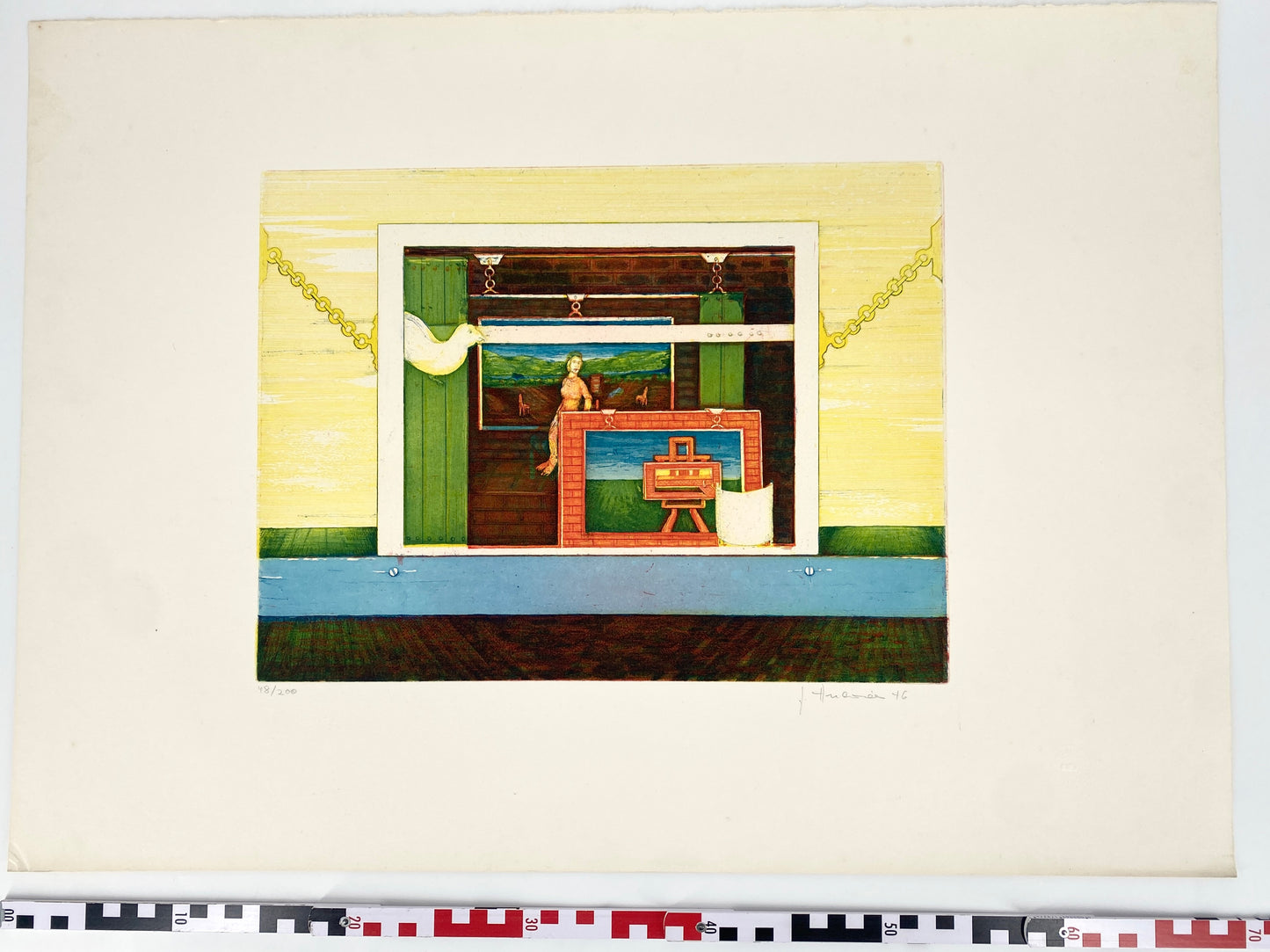 Surrealismus Motiv von Gerhard Andrées, Druckgrafik Original-Farbradierung