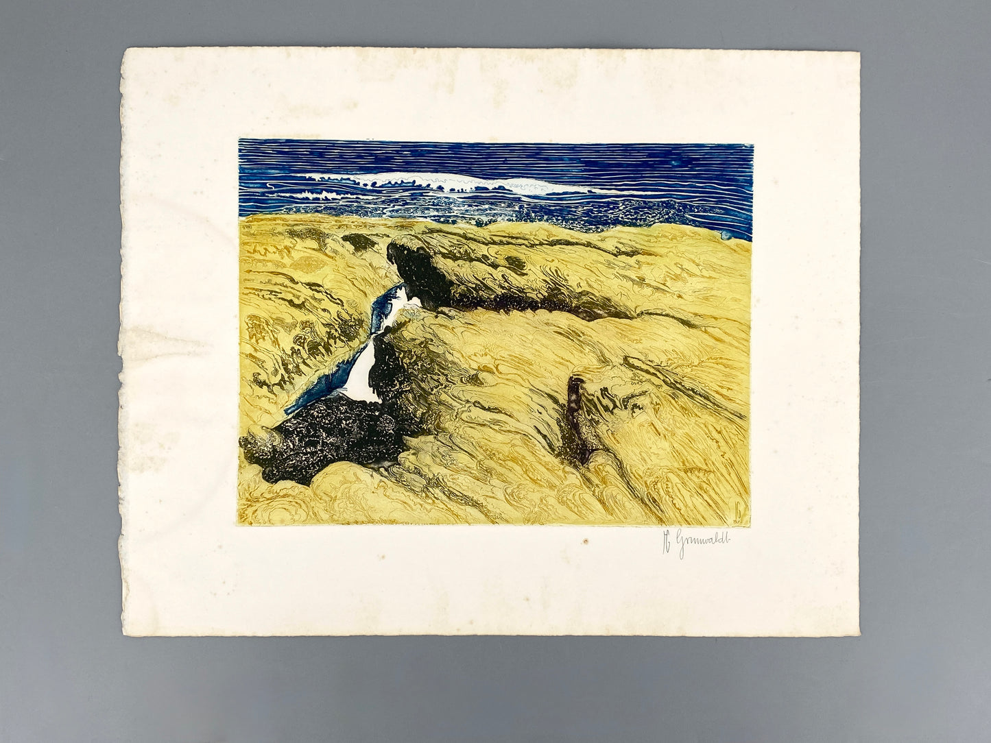Farbradierung einer Meereslandschaft von Herbert Grunwaldt (1929–2014), Edition der Griffelkunst-Vereinigung, Hamburg 1972