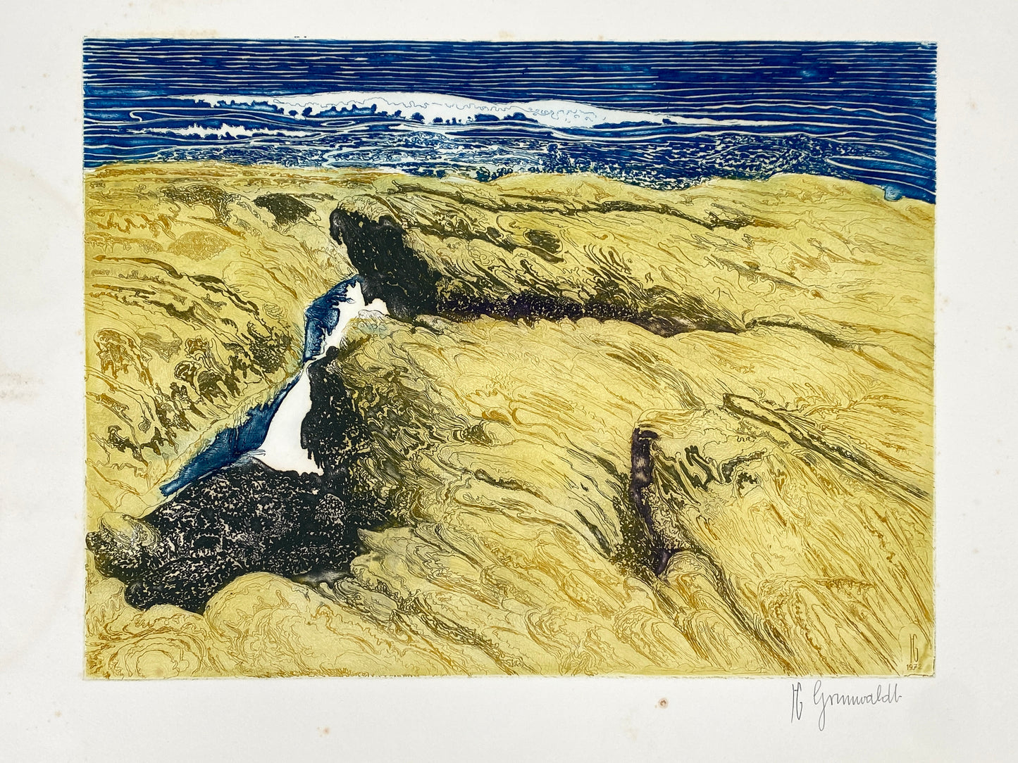 Farbradierung einer Meereslandschaft von Herbert Grunwaldt (1929–2014), Edition der Griffelkunst-Vereinigung, Hamburg 1972