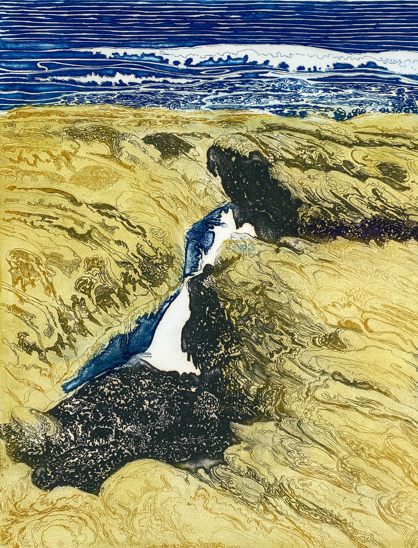Farbradierung einer Meereslandschaft von Herbert Grunwaldt (1929–2014), Edition der Griffelkunst-Vereinigung, Hamburg 1972