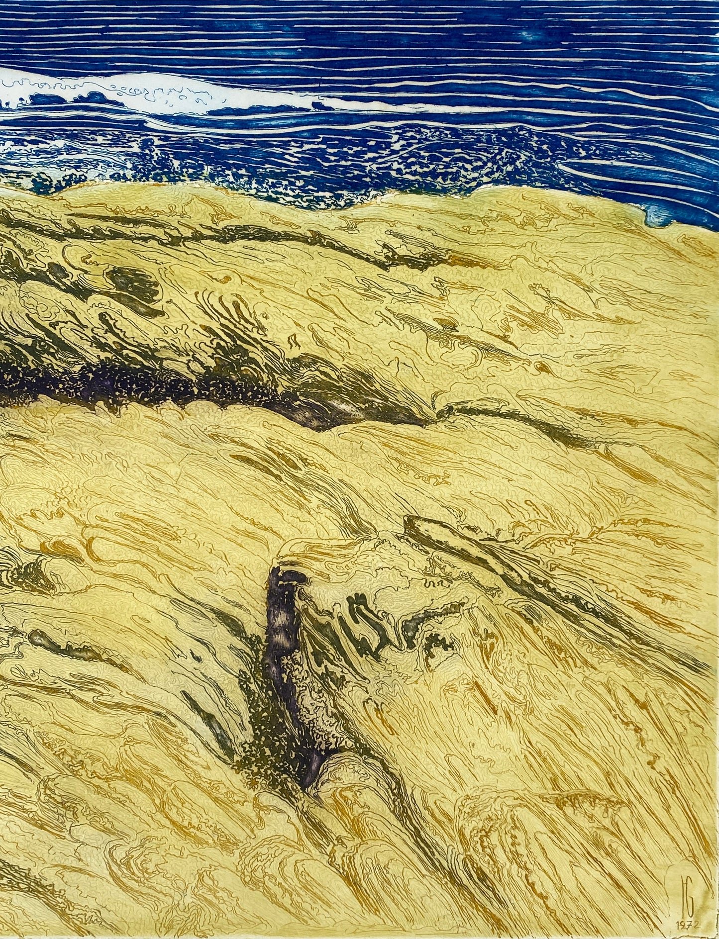 Farbradierung einer Meereslandschaft von Herbert Grunwaldt (1929–2014), Edition der Griffelkunst-Vereinigung, Hamburg 1972