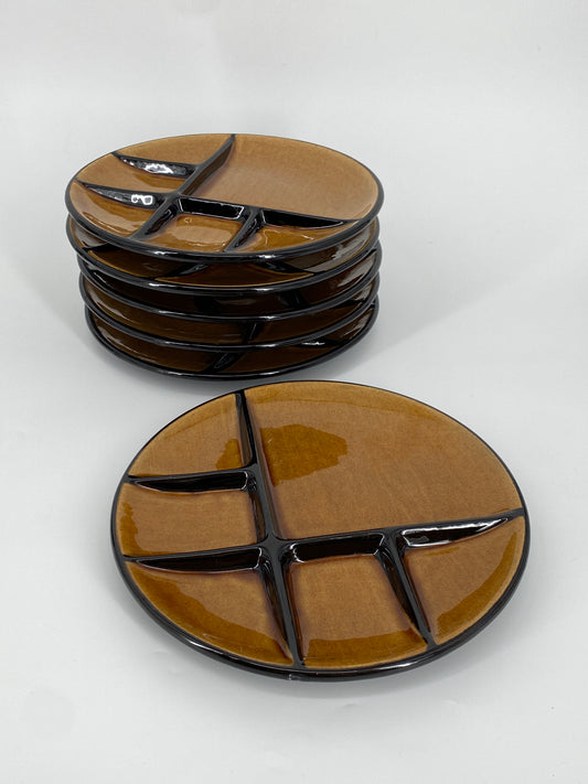 6x Keramik Fondueteller von Adolf Burkart, Schweiz 70er