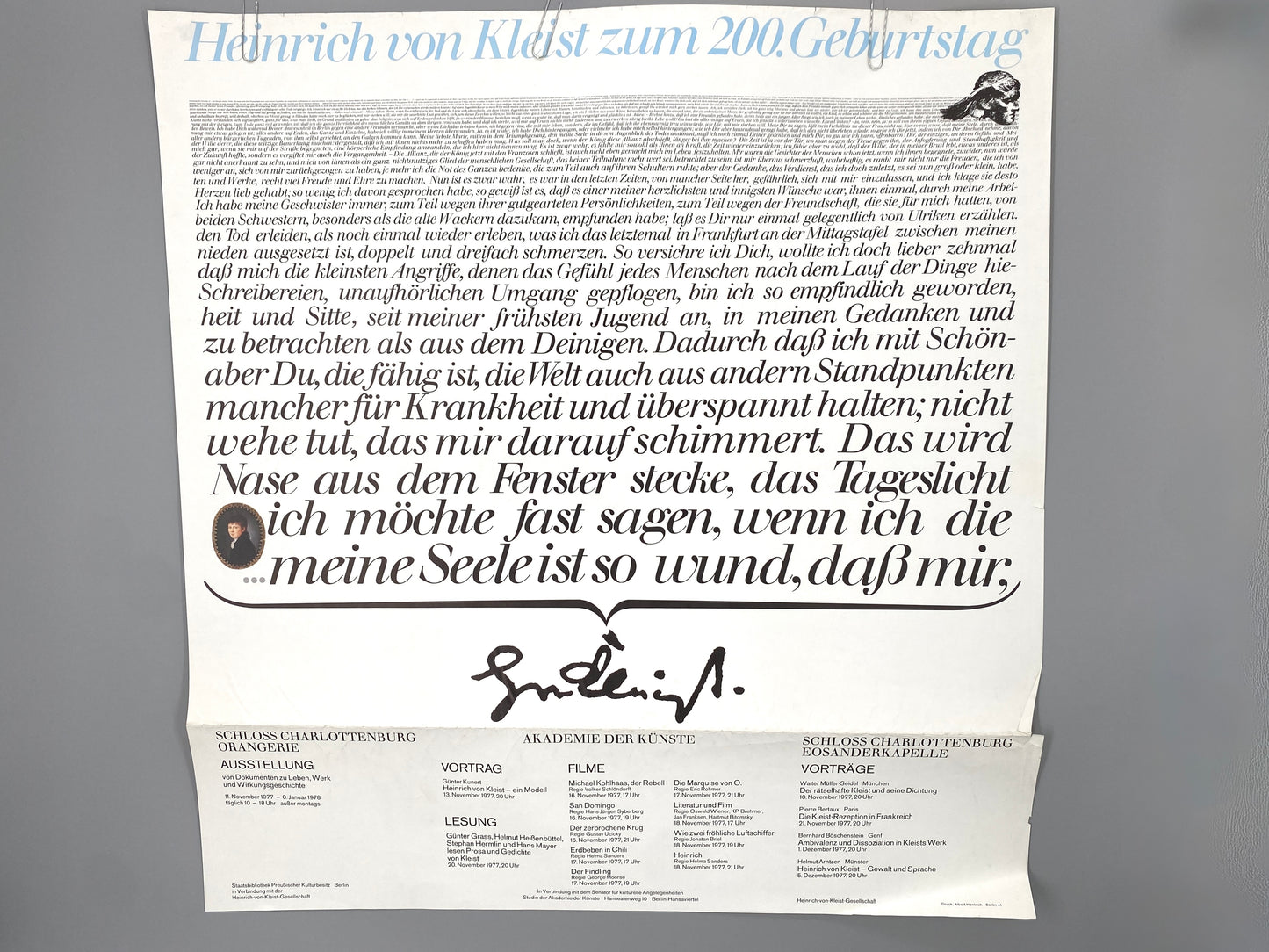 Literaturplakat, Heinrich Von Kleist zum 200 Geburtstag. Jubiläum, Akademie der Künste Berlin