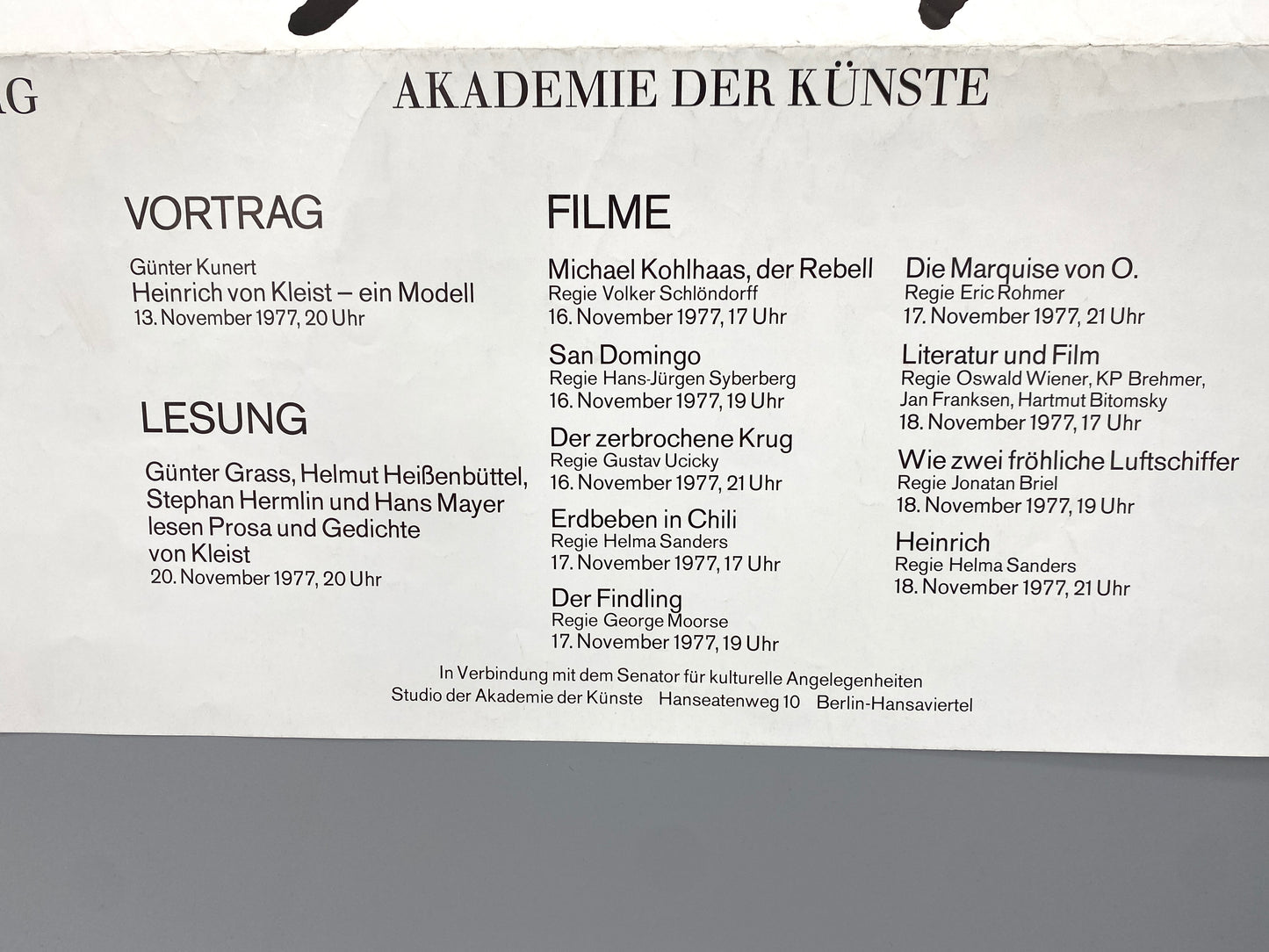 Literaturplakat, Heinrich Von Kleist zum 200 Geburtstag. Jubiläum, Akademie der Künste Berlin