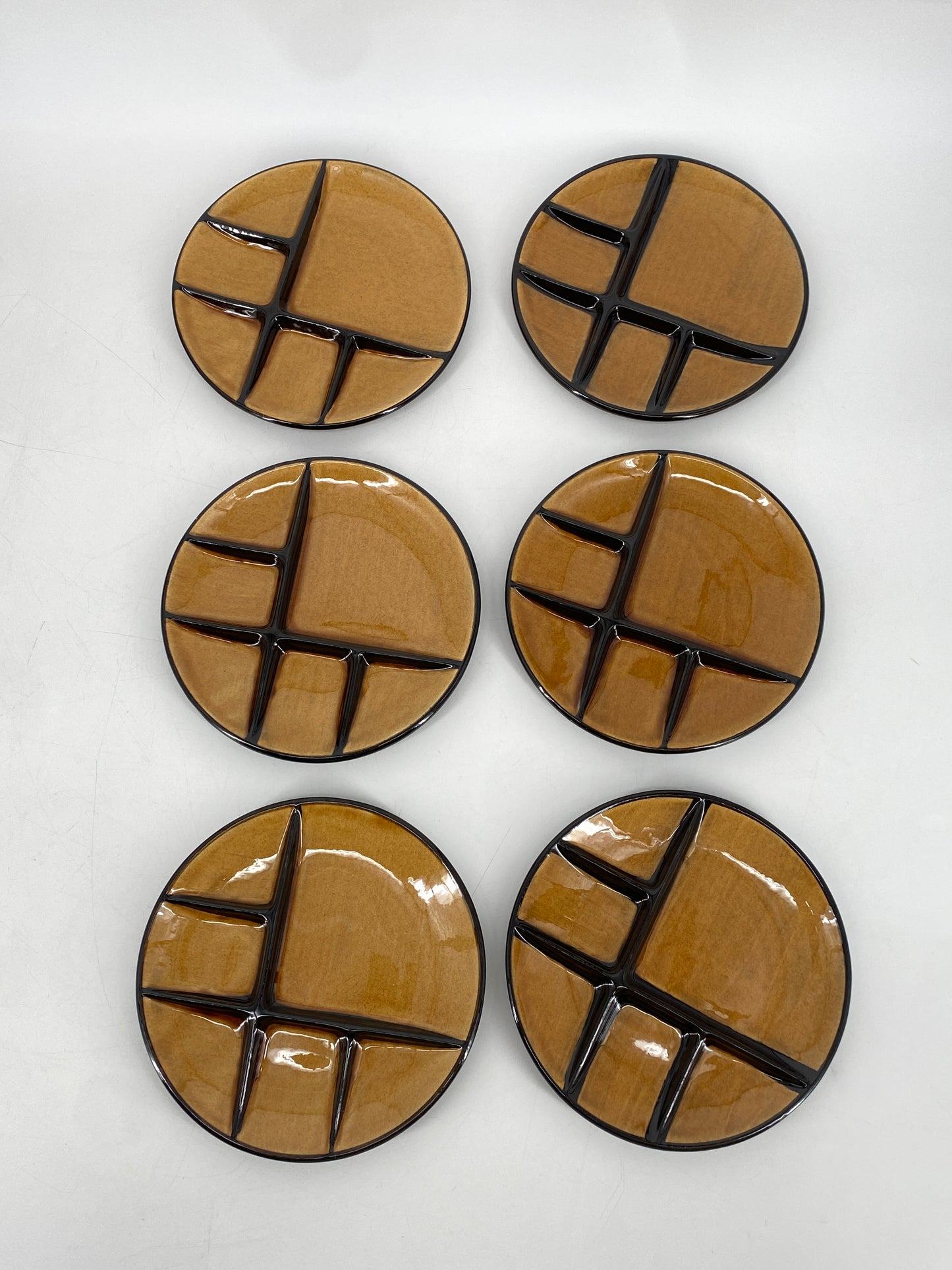 6x Keramik Fondueteller von Adolf Burkart, Schweiz 70er