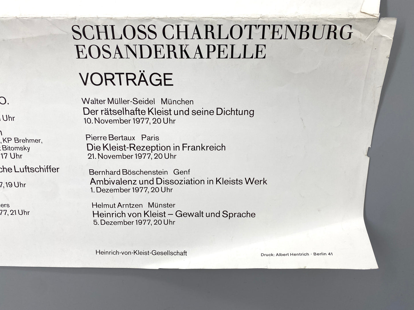 Literaturplakat, Heinrich Von Kleist zum 200 Geburtstag. Jubiläum, Akademie der Künste Berlin