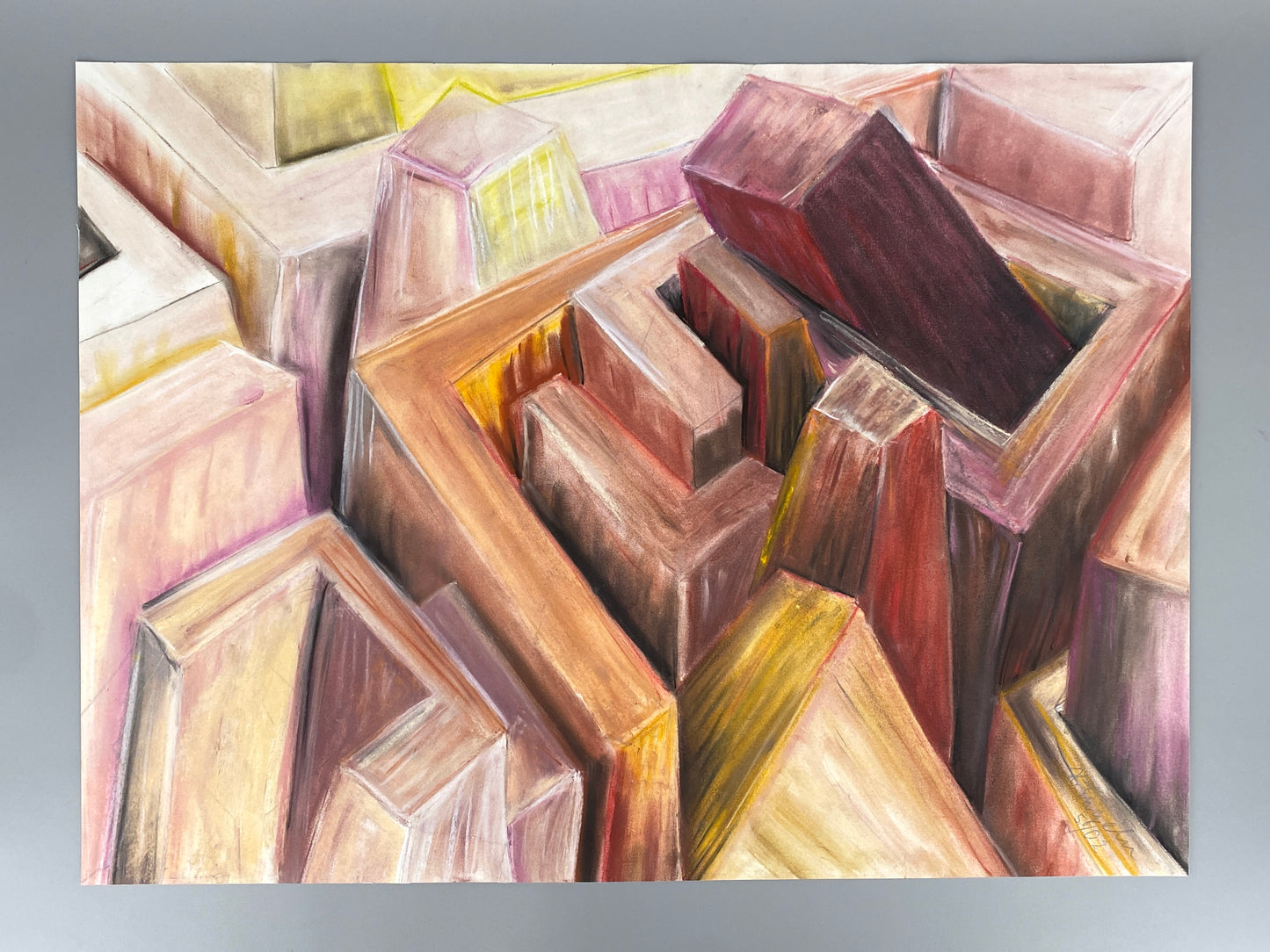 Signiertes und großes Pastellgemälde "Abstrakte Komposition" von Helga Engeln (1943–2024), 2002