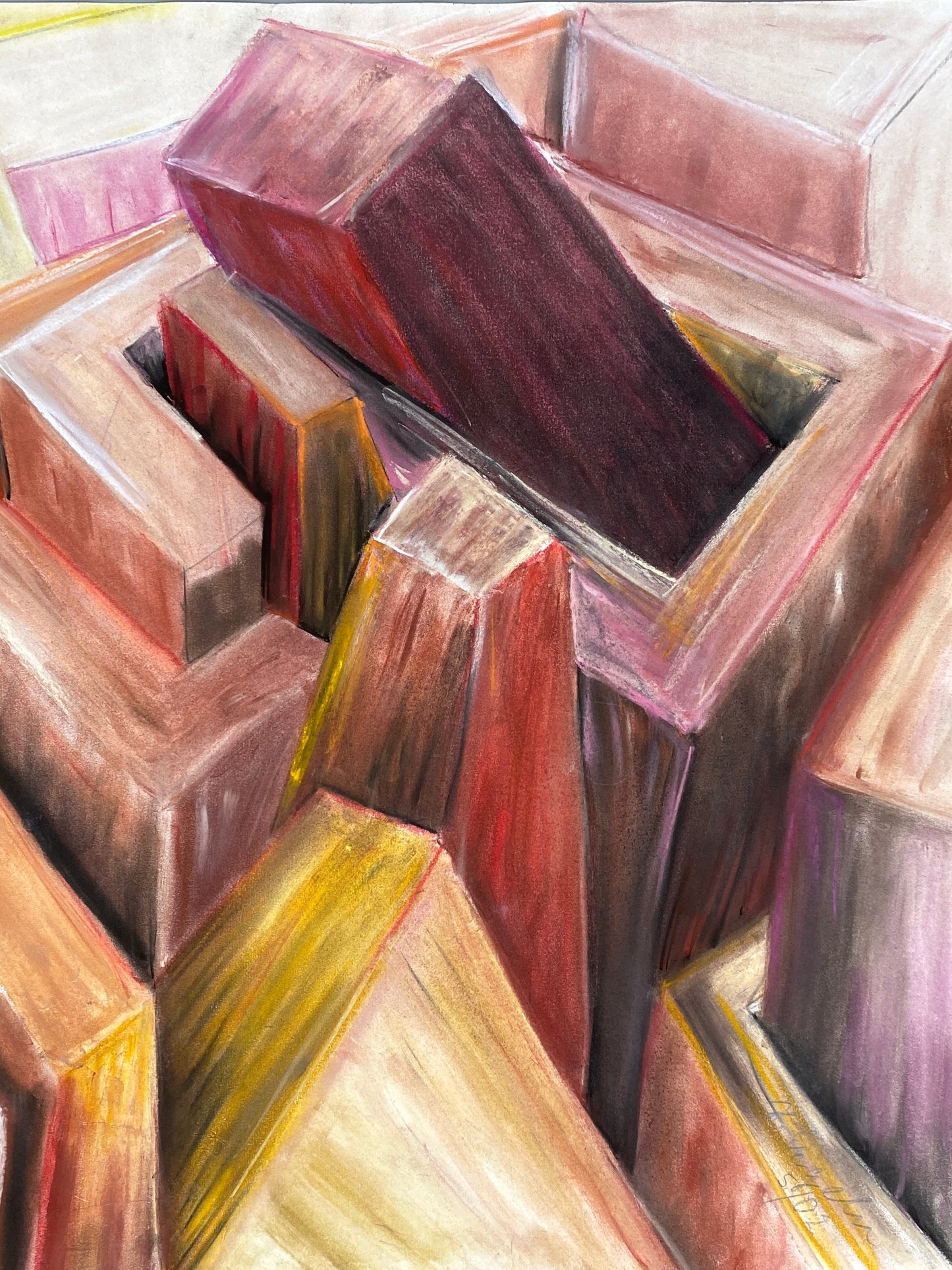 Signiertes und großes Pastellgemälde "Abstrakte Komposition" von Helga Engeln (1943–2024), 2002