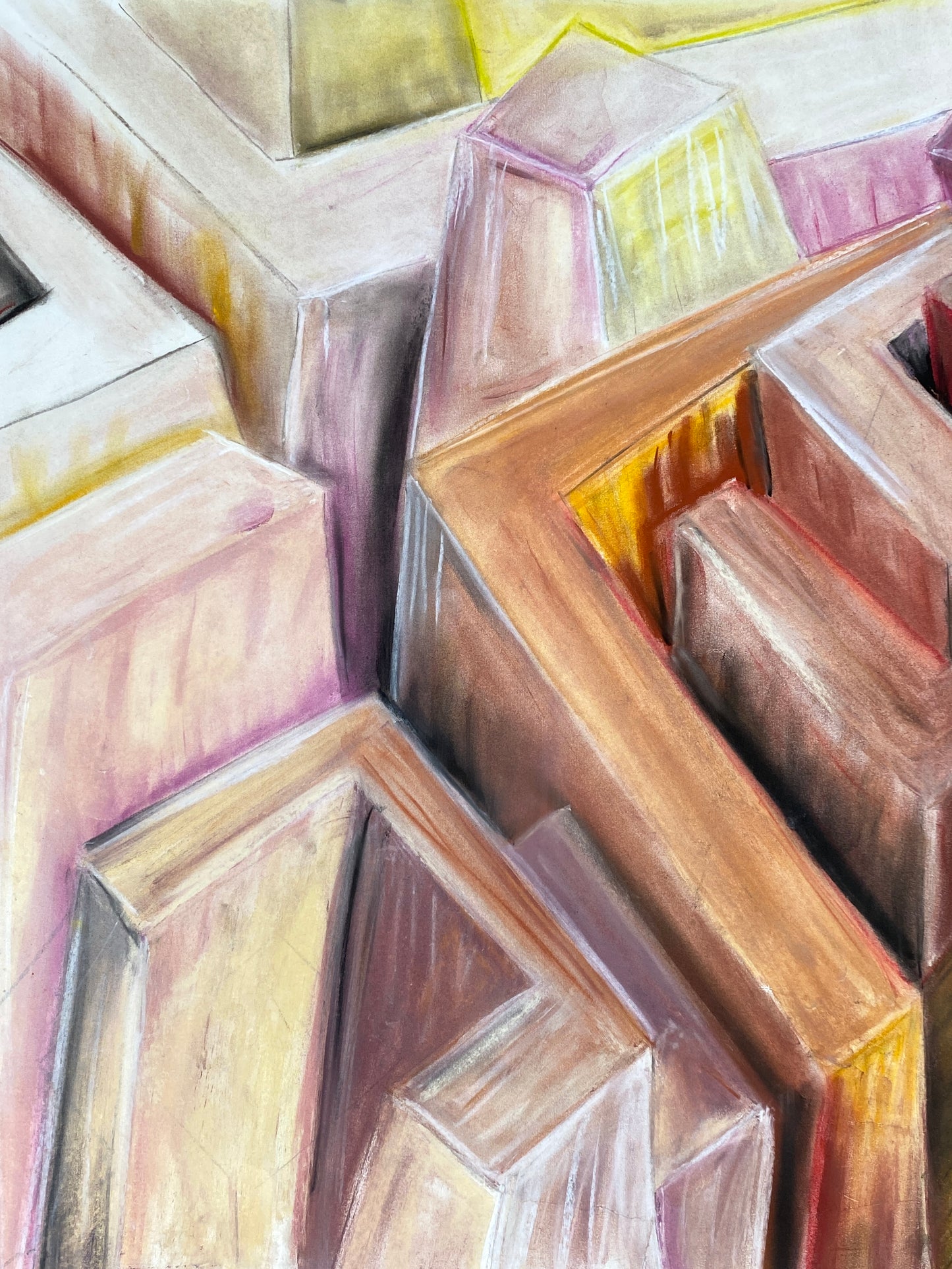 Signiertes und großes Pastellgemälde "Abstrakte Komposition" von Helga Engeln (1943–2024), 2002