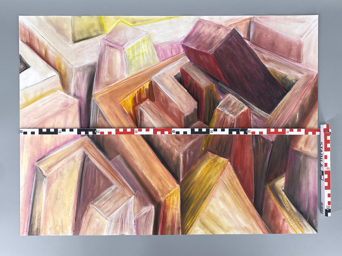 Signiertes und großes Pastellgemälde "Abstrakte Komposition" von Helga Engeln (1943–2024), 2002