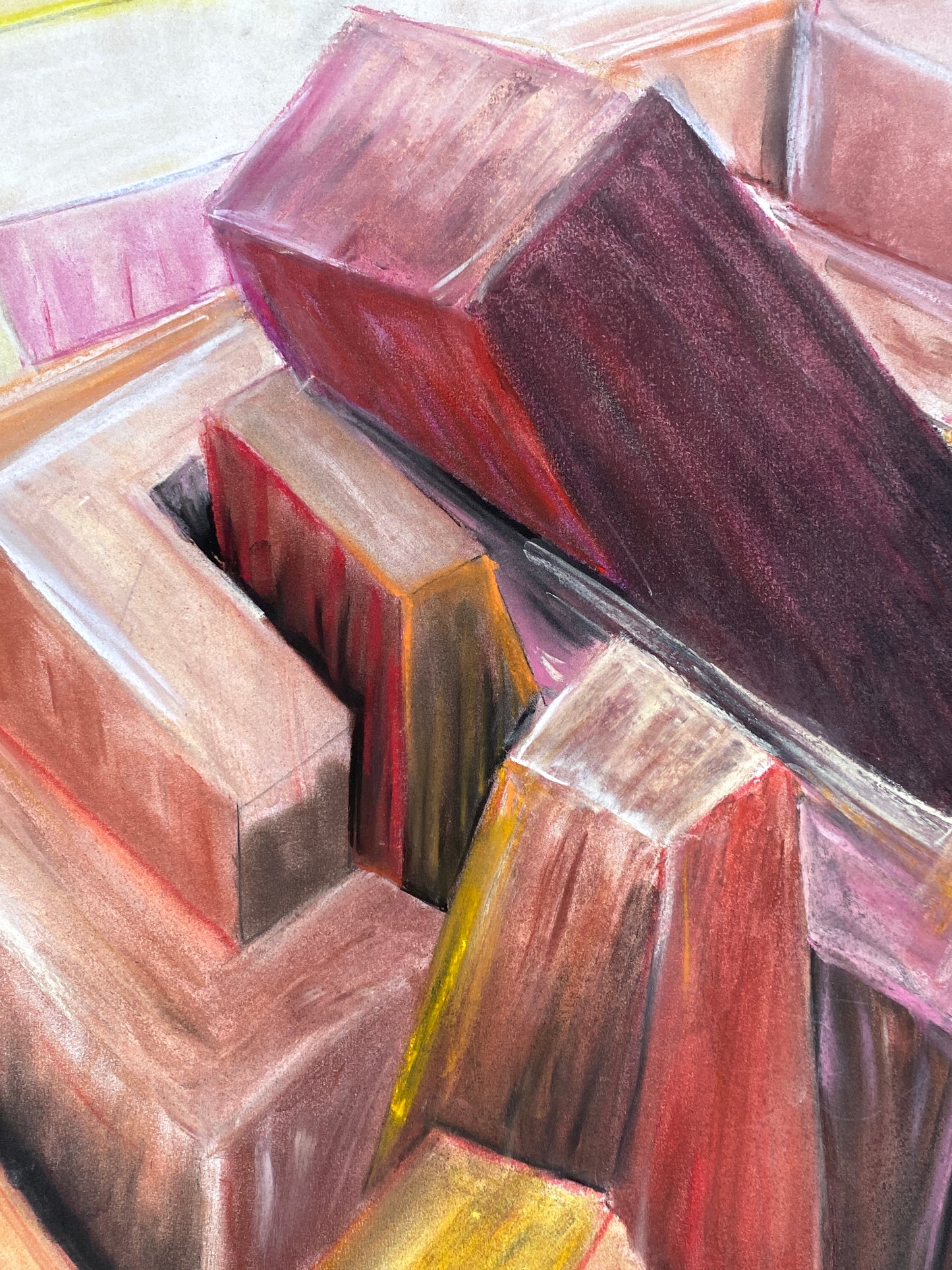 Signiertes und großes Pastellgemälde "Abstrakte Komposition" von Helga Engeln (1943–2024), 2002