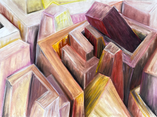 Signiertes und großes Pastellgemälde "Abstrakte Komposition" von Helga Engeln (1943–2024), 2002