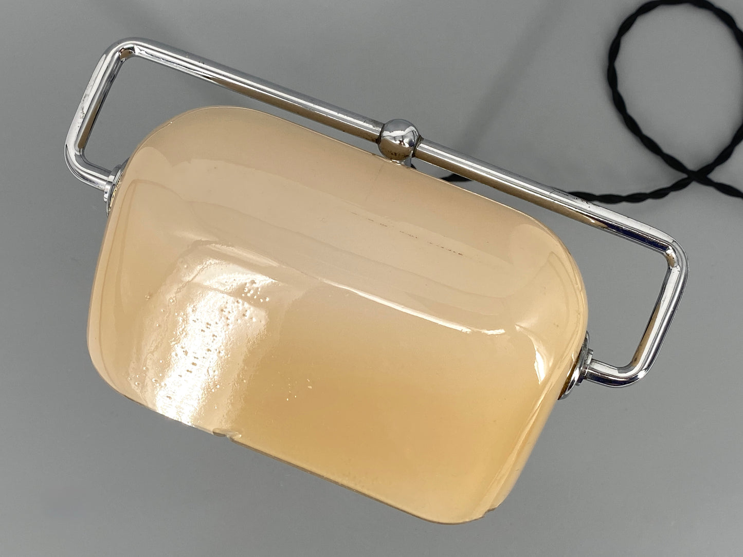 Art deco Bankerlampe, mit Glasschirm, vernickelt, 1920er Jahre