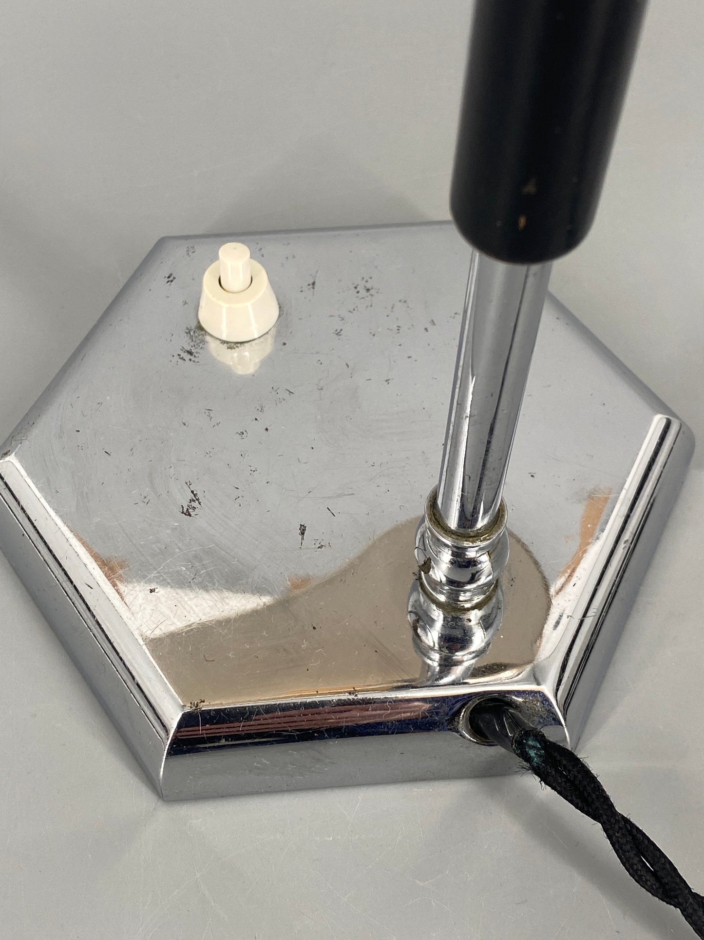 Art deco Bankerlampe, mit Glasschirm, vernickelt, 1920er Jahre