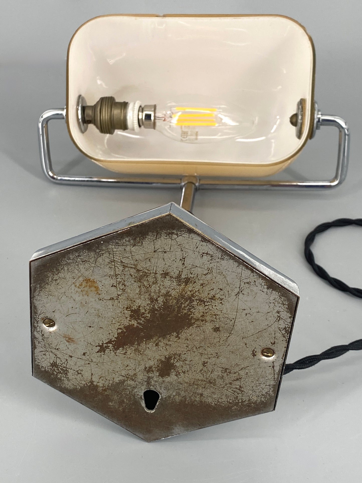 Art deco Bankerlampe, mit Glasschirm, vernickelt, 1920er Jahre