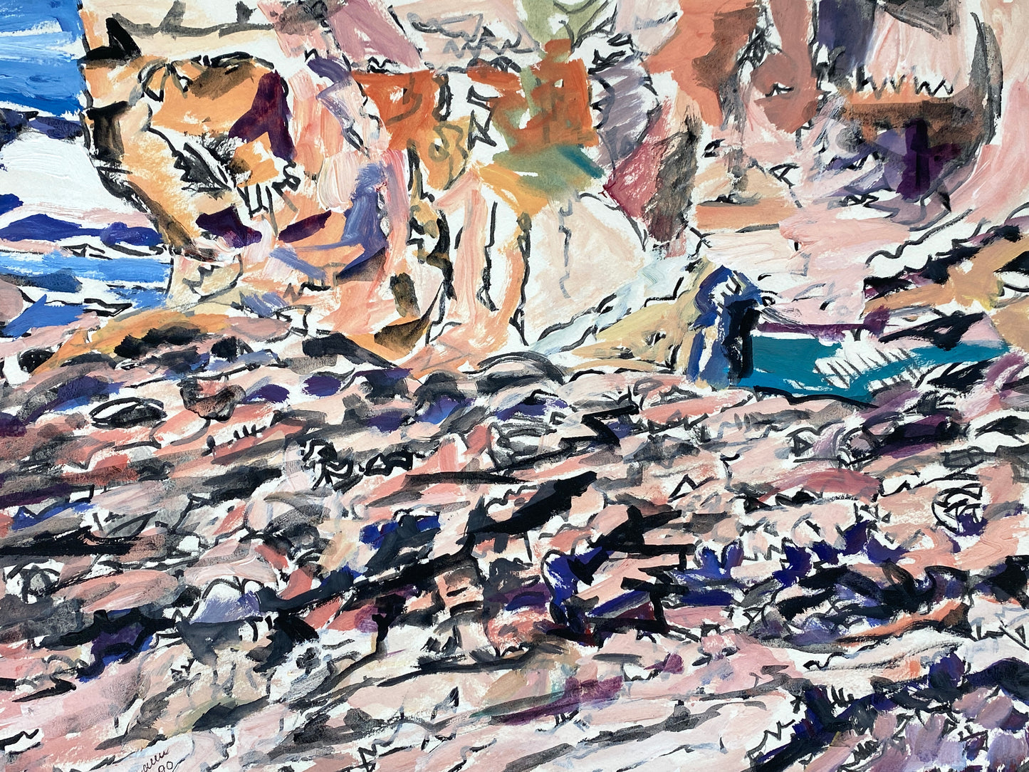 Gemälde "Grottenartige Bucht am Meer in Ulcinj" von Helmut Dittmann (1931–2000), 1990