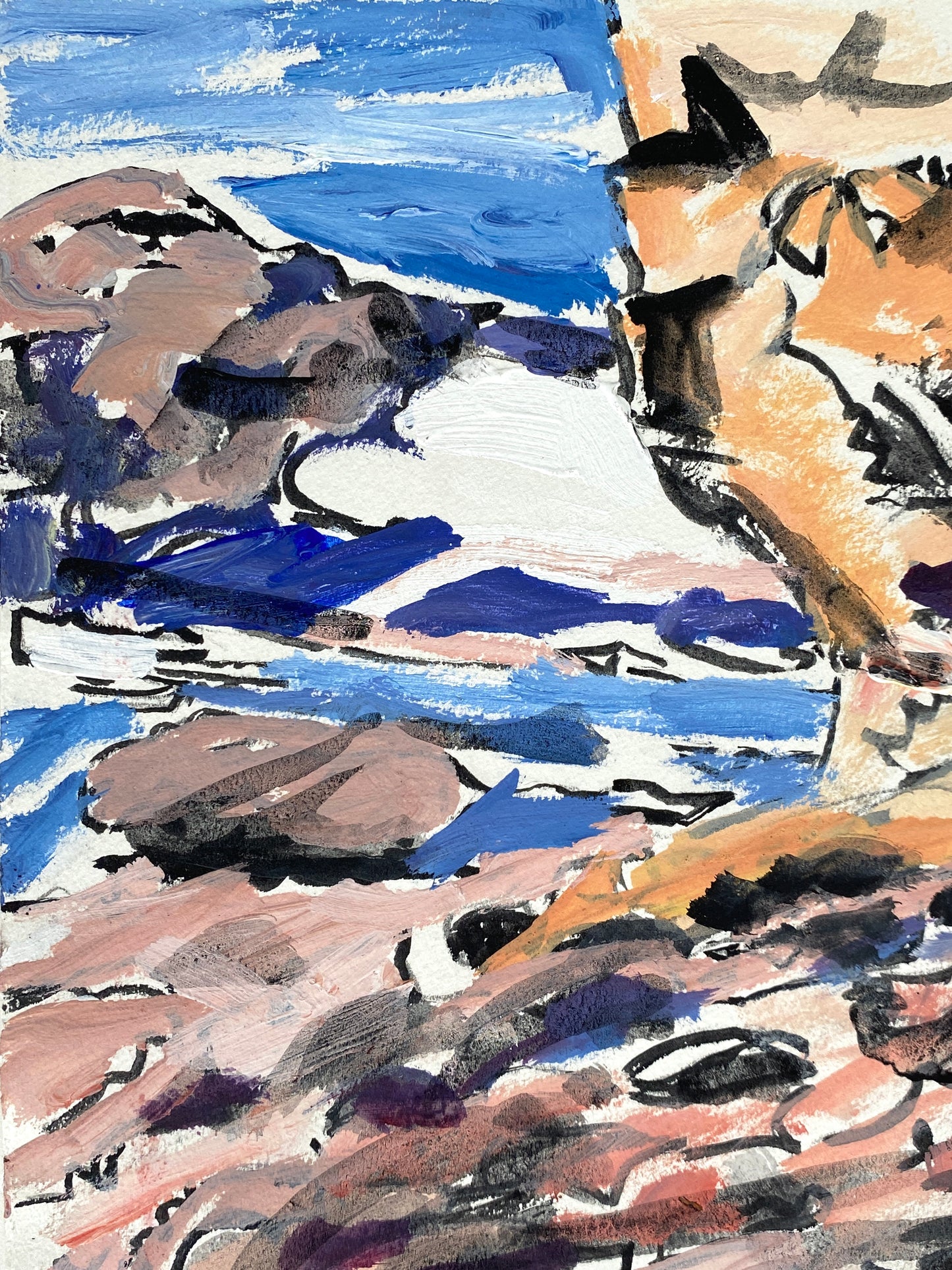 Gemälde "Grottenartige Bucht am Meer in Ulcinj" von Helmut Dittmann (1931–2000), 1990
