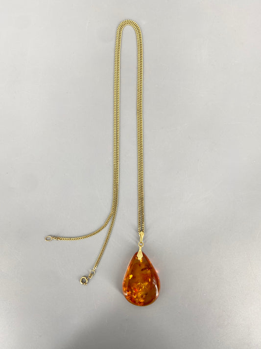 8 Karat Goldkette mit Bernsteinanhänger, Vintage