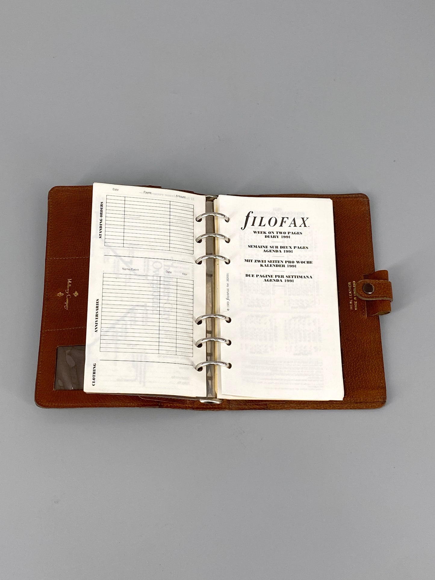 Leder-Planer von Mulberry Company mit Kalender von Filofax, Großbritannien, 1990er