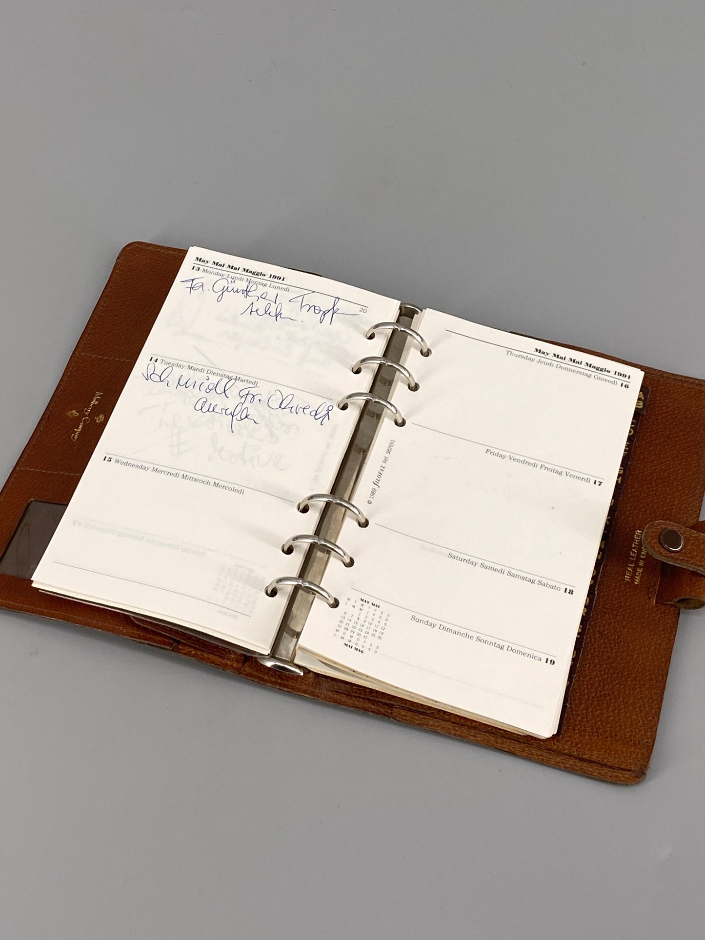 Leder-Planer von Mulberry Company mit Kalender von Filofax, Großbritannien, 1990er