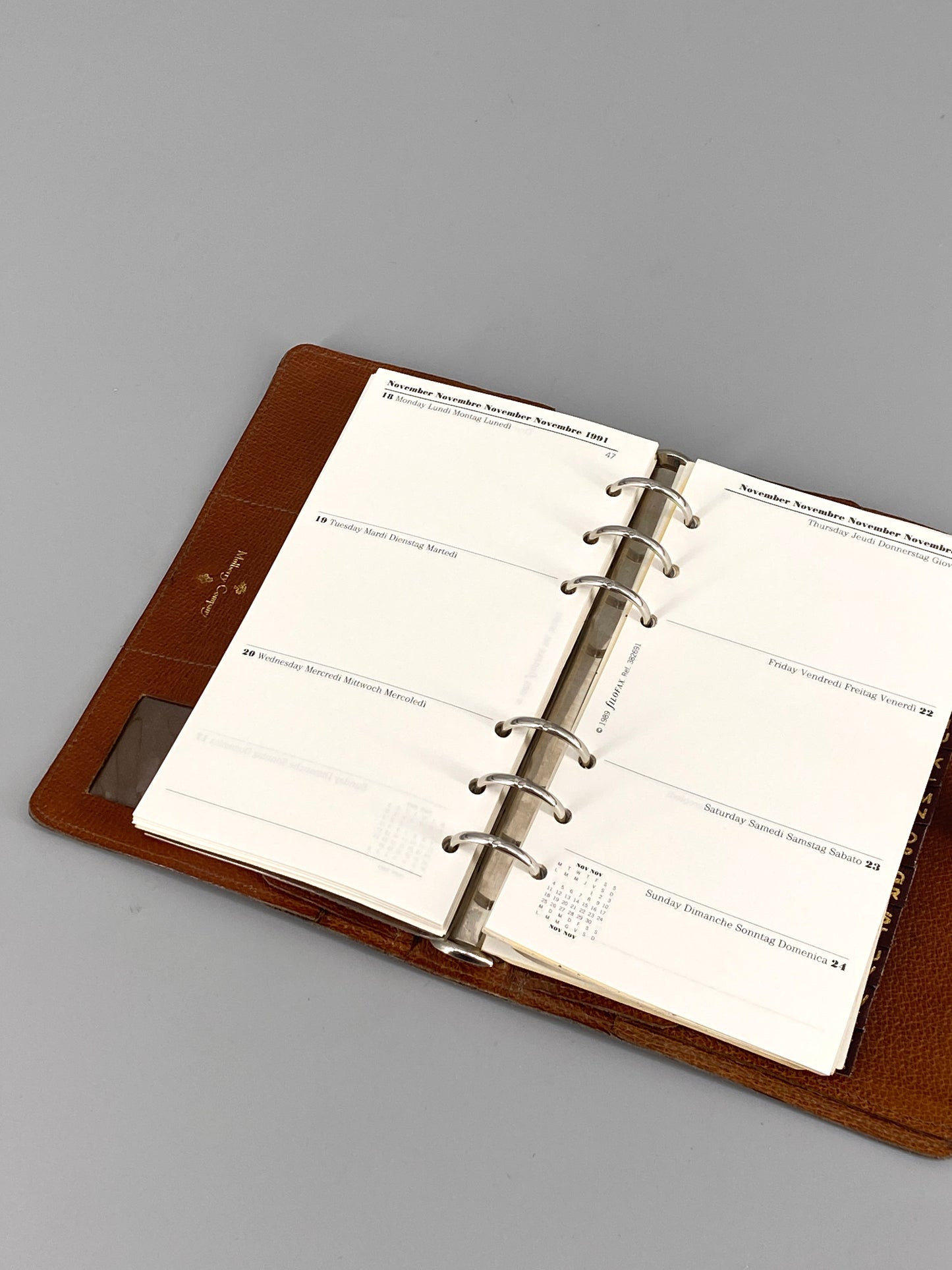 Leder-Planer von Mulberry Company mit Kalender von Filofax, Großbritannien, 1990er