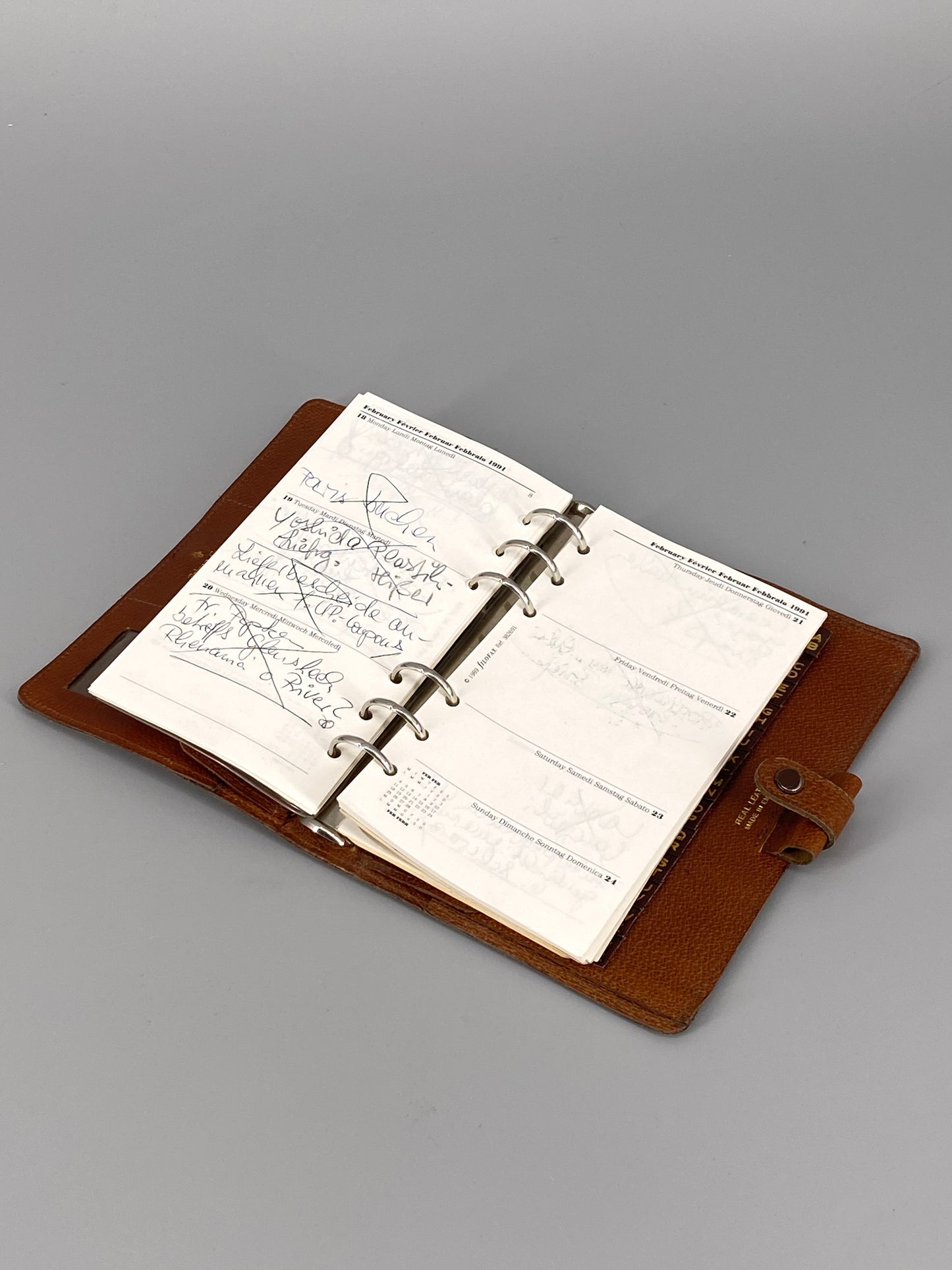 Leder-Planer von Mulberry Company mit Kalender von Filofax, Großbritannien, 1990er