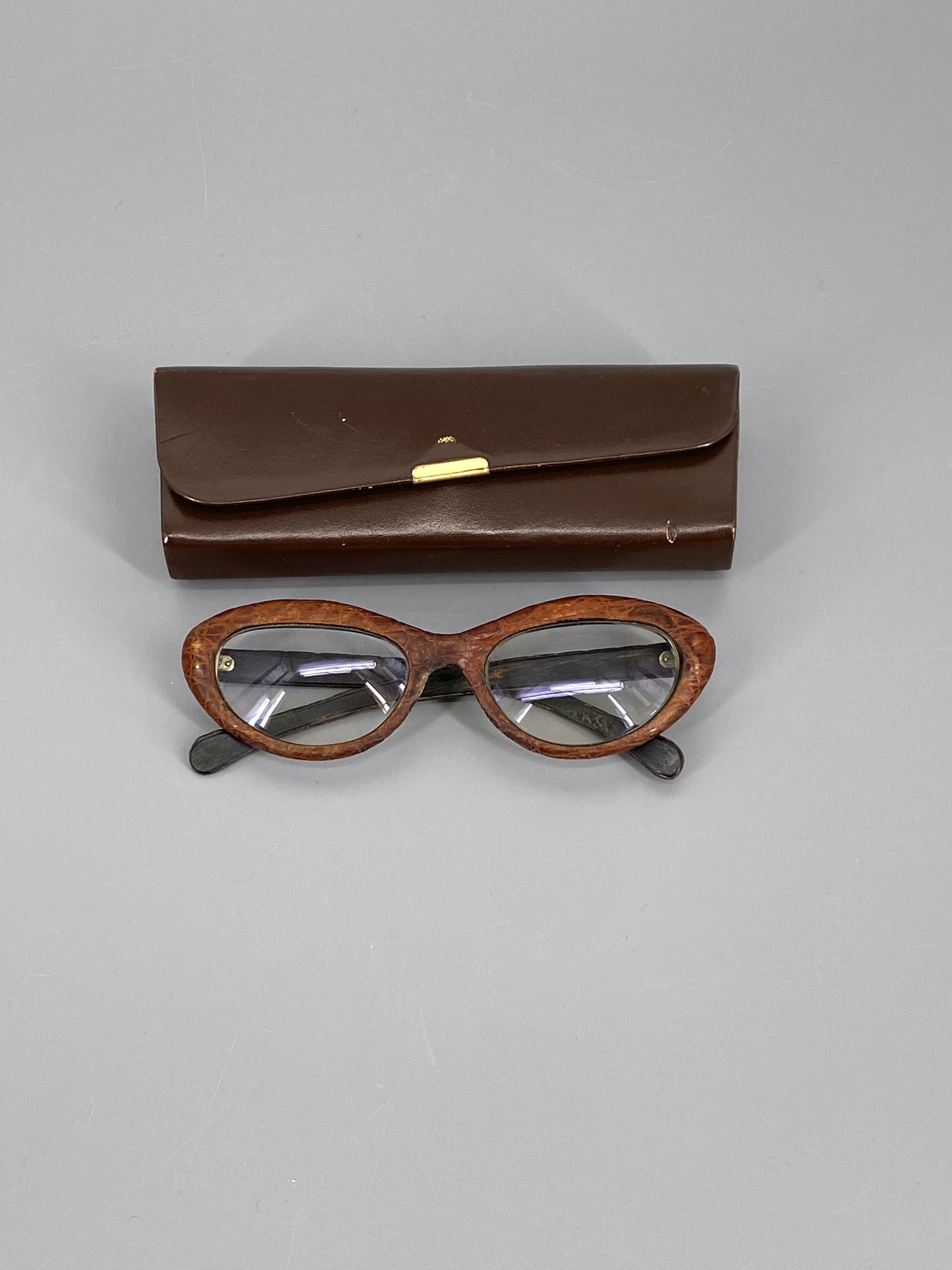 Cat Eye Brille aus Leder und Horn, 90er