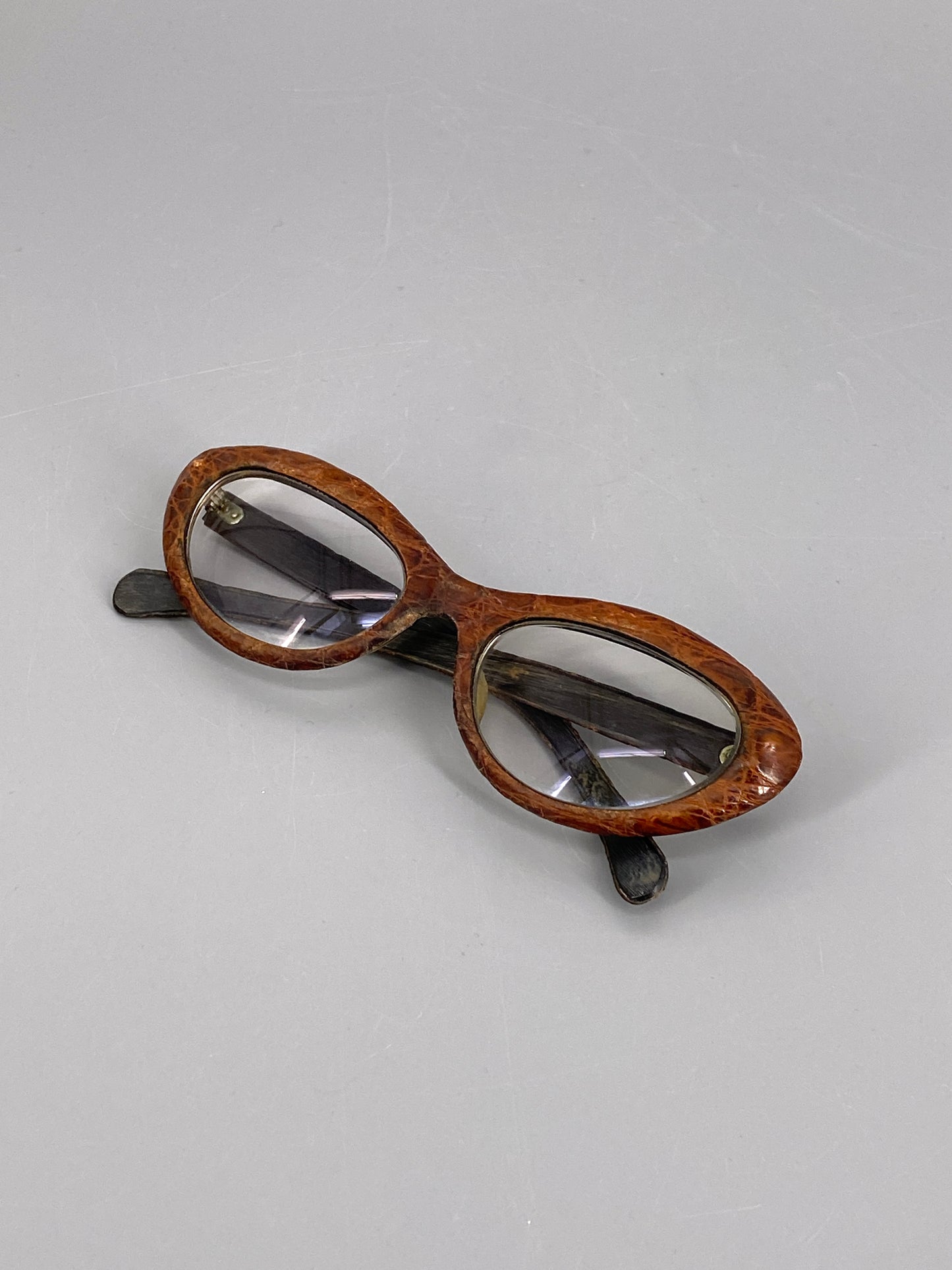 Cat Eye Brille aus Leder und Horn, 90er